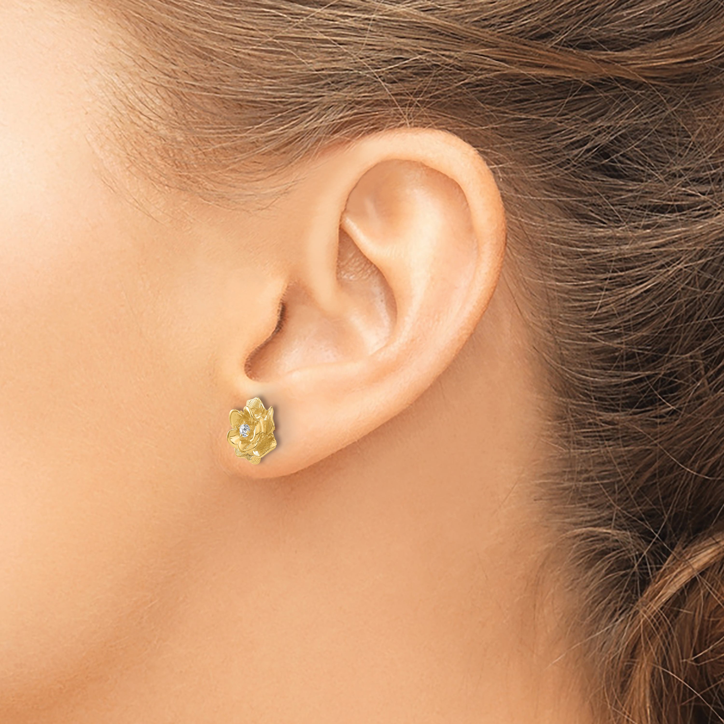 14k AA Quality 1/15 carat Diamond Flower Post Earrings