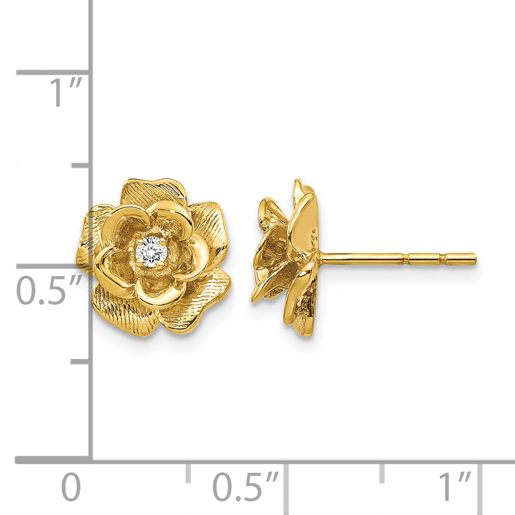 14K Yellow Gold 1/15 ct Diamond Flower Stud Earrings