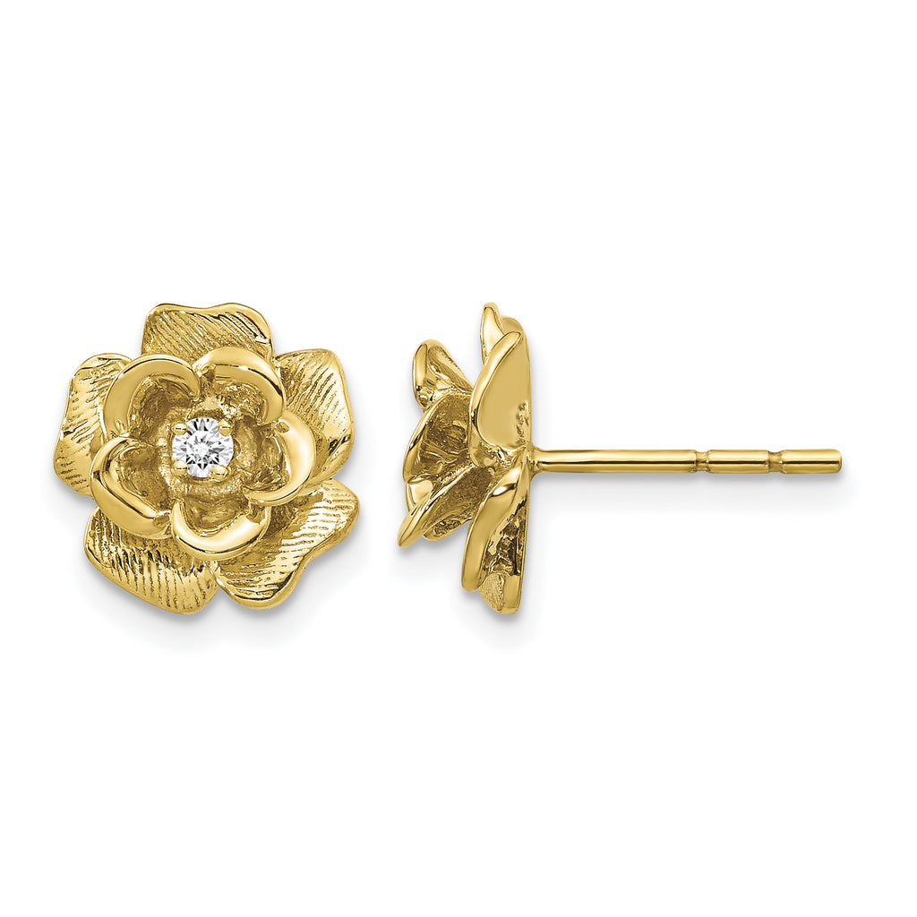 14K Yellow Gold 1/15 ct Diamond Flower Stud Earrings
