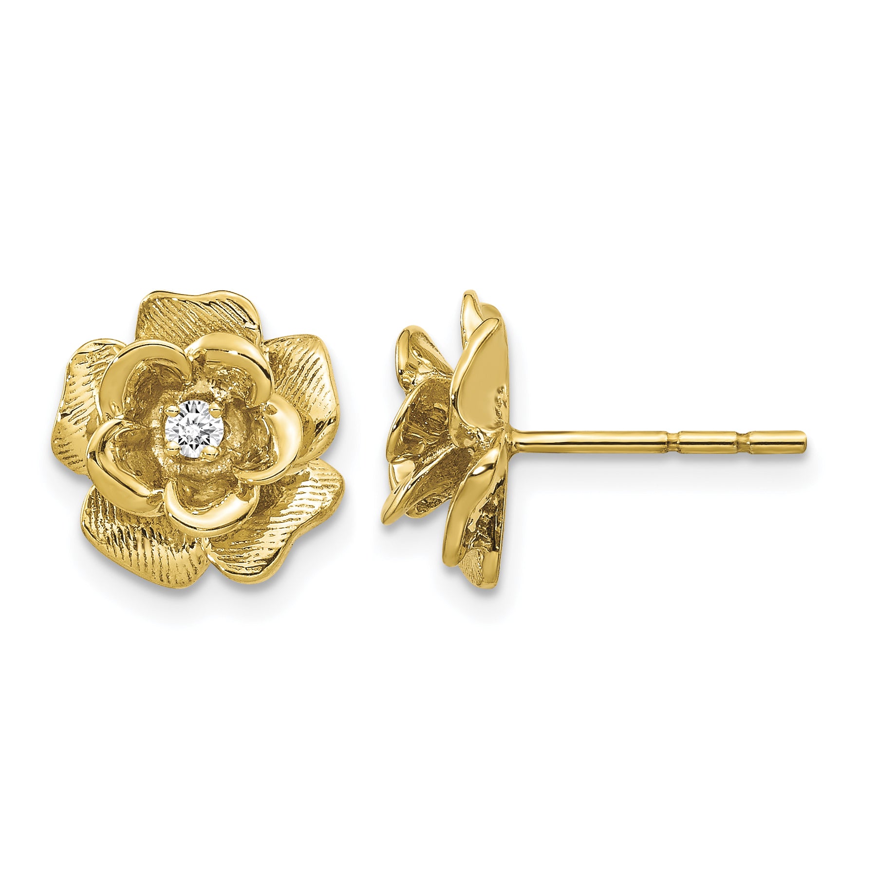 14K Yellow Gold 1/15 ct Diamond Flower Stud Earrings