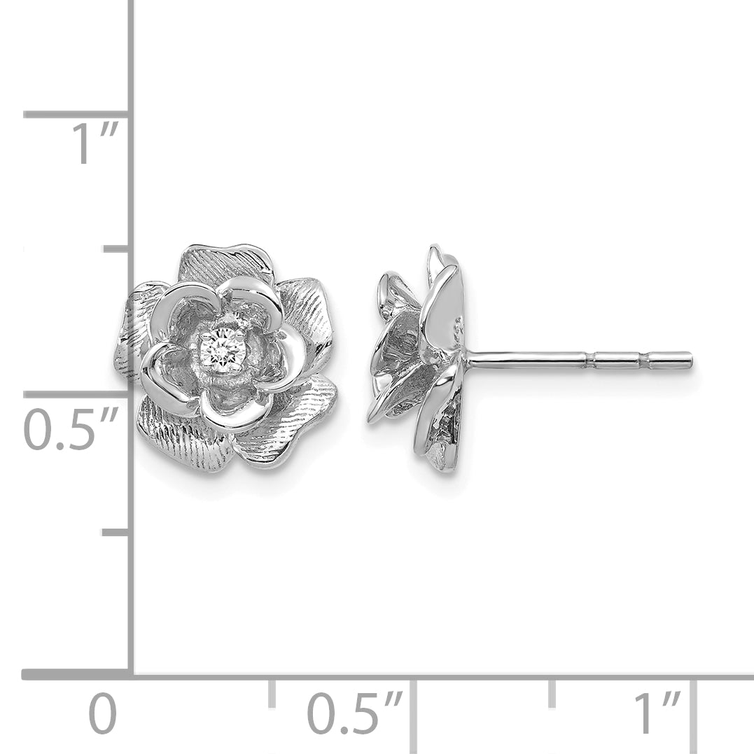 14K White Gold 1/15 ct Diamond Flower Stud Earrings
