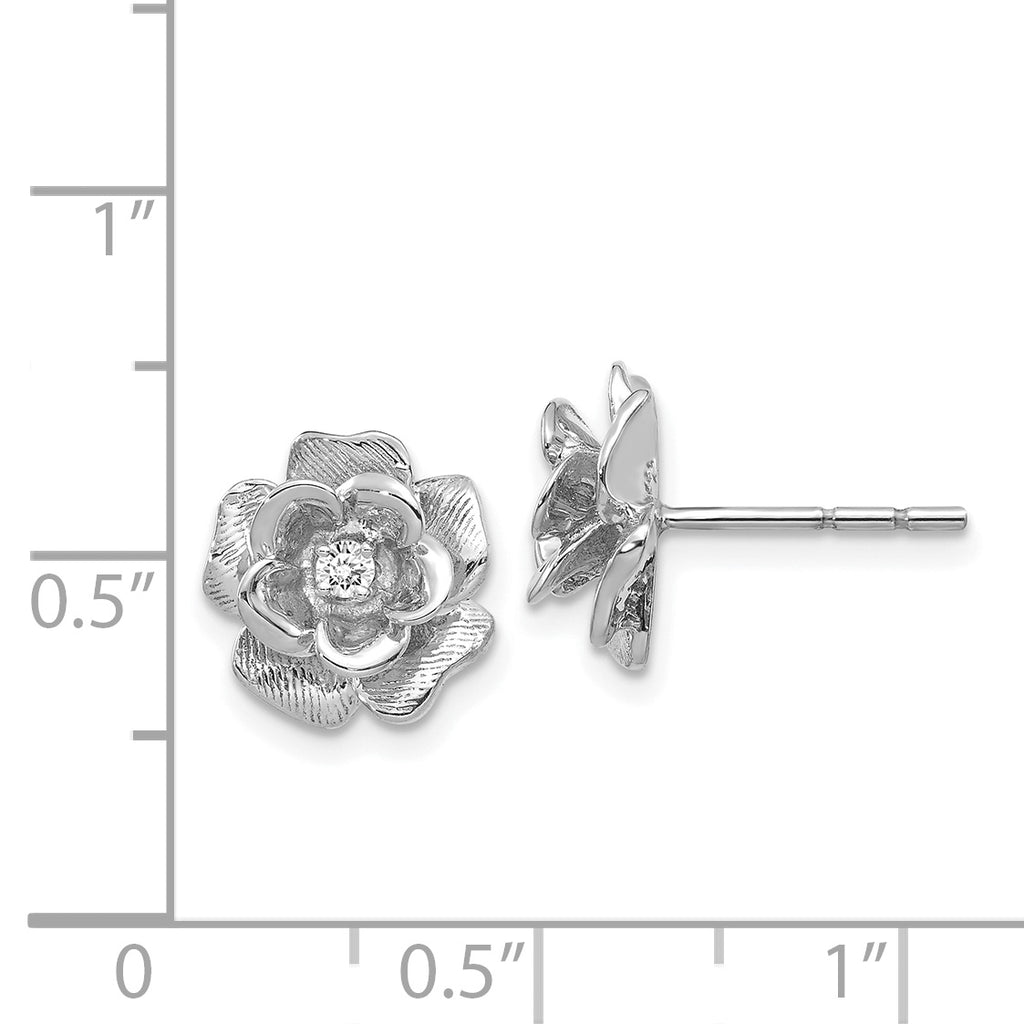 14k White Gold AAA Quality 1/15 carat Diamond Flower Post Earrings