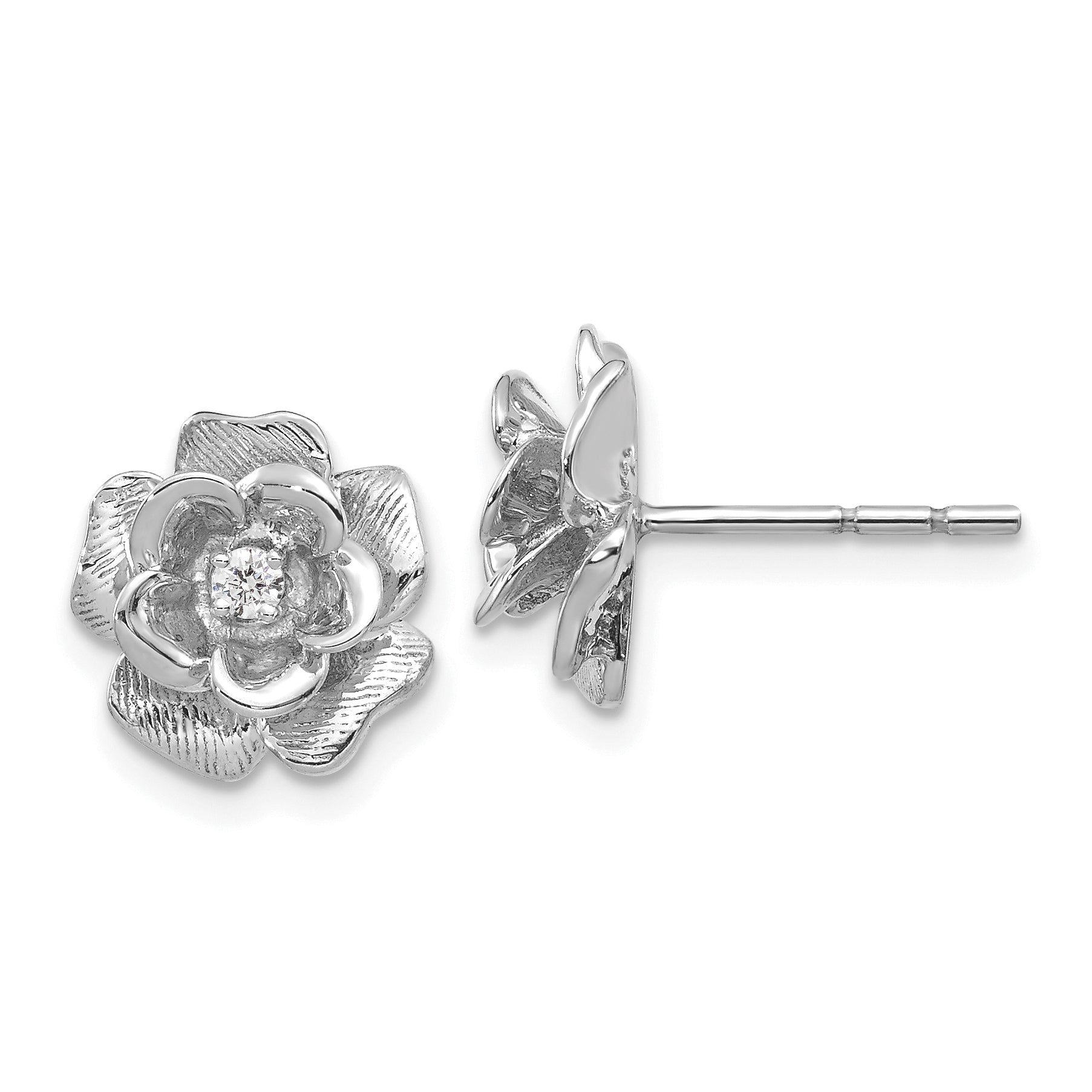 14k White Gold A Quality 1/15 carat Diamond Flower Post Earrings