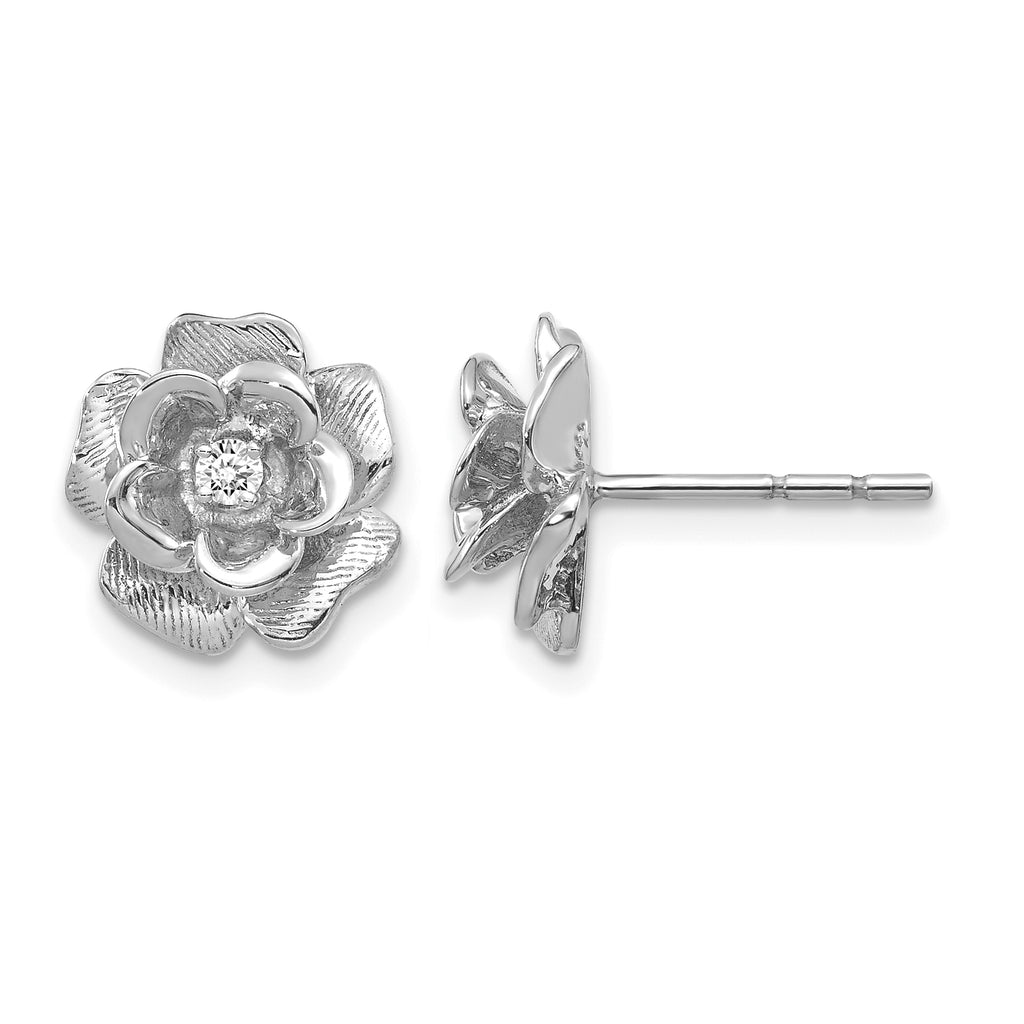 14K White Gold 1/15 ct Diamond Flower Stud Earrings