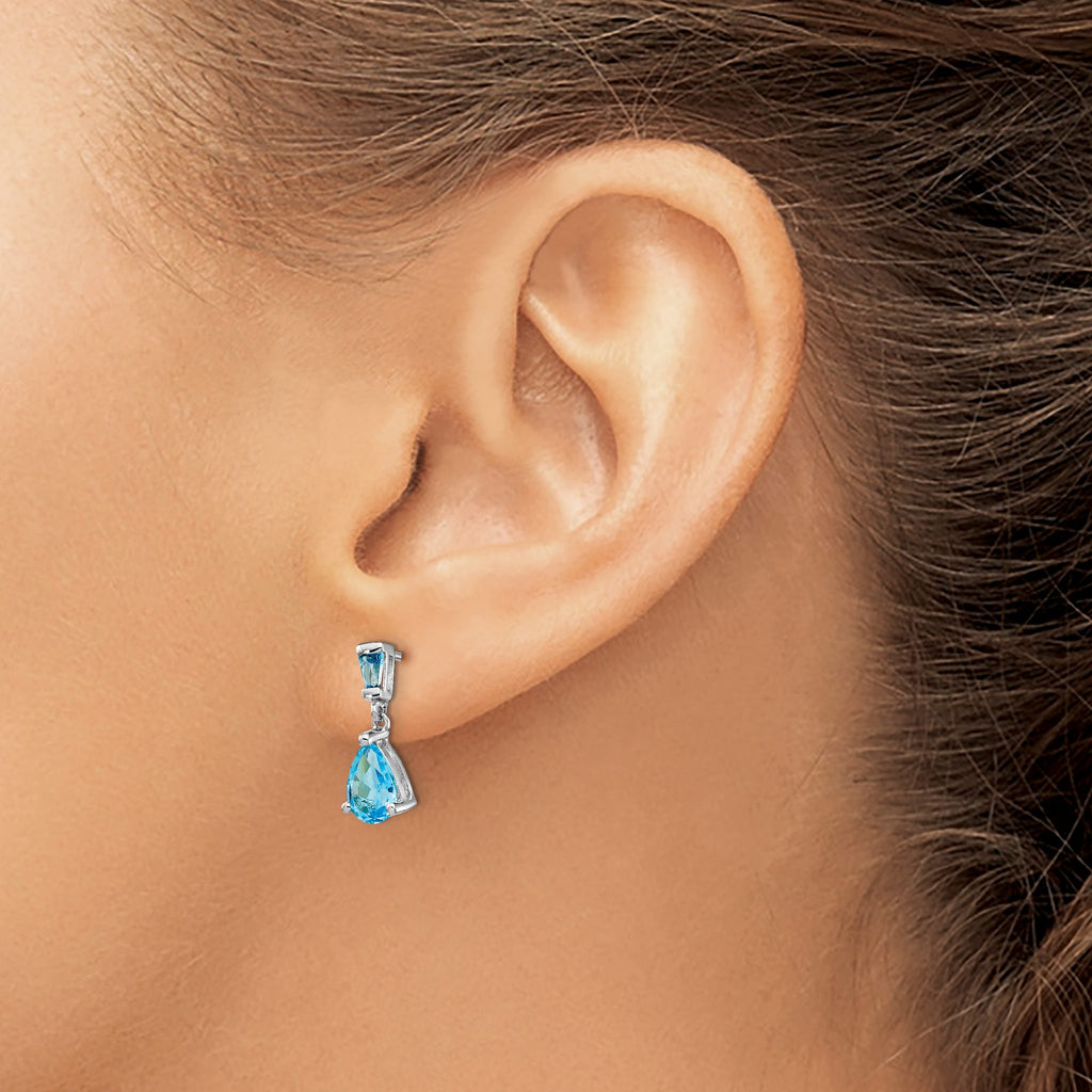 Blue Topaz Stud Dangle Earrings in 14K White Gold, 1.5x2.5mm - Sophia Jewelers