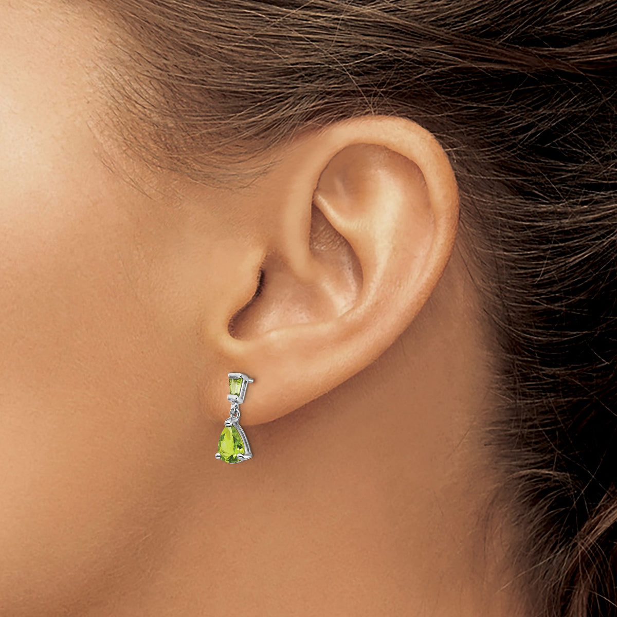 Peridot Stud Dangle Earrings in 14K White Gold, 1.5x2.5mm - Sophia Jewelers