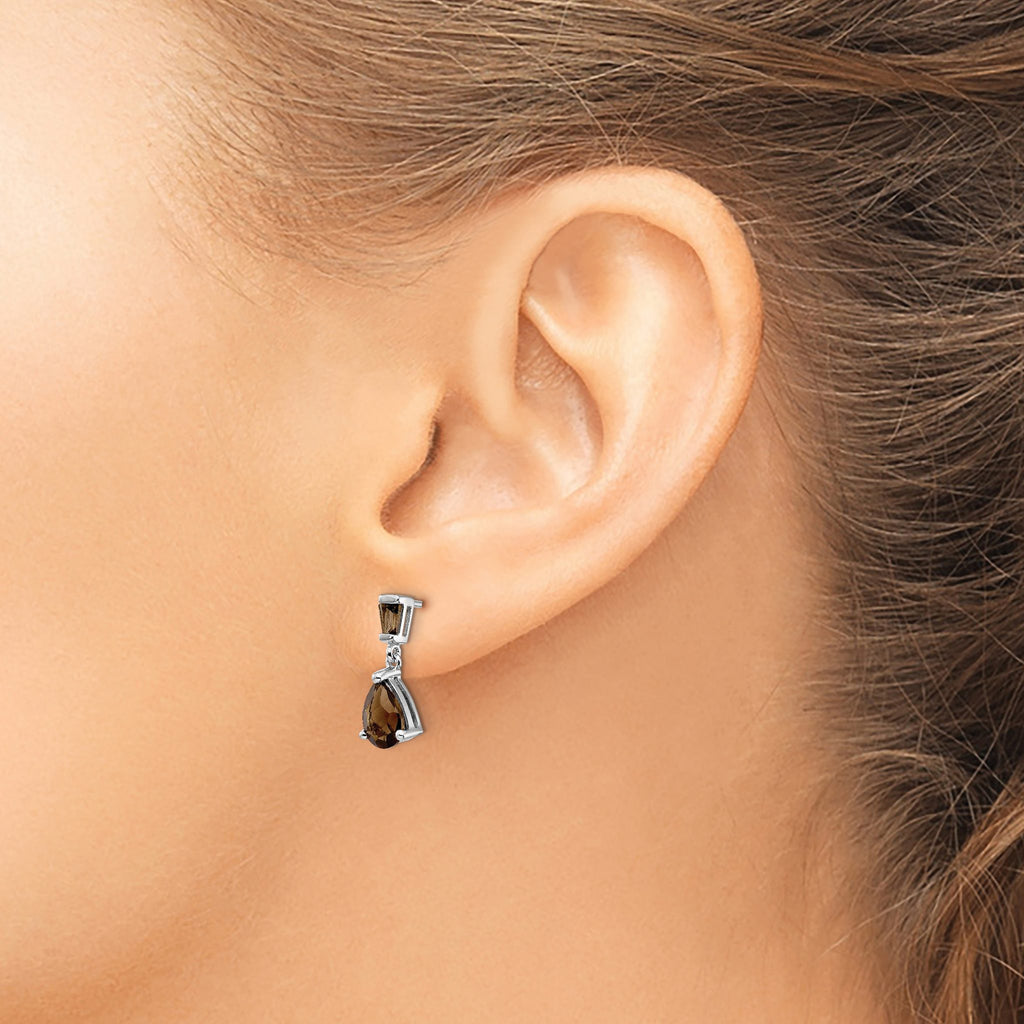 Smoky Quartz Stud Dangle Earrings in 14K White Gold, 1.5x2.5mm - Sophia Jewelers