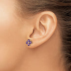 Heart-Shaped Amethyst Flower Stud Earrings in 14K Yellow Gold, 4mm - Sophia Jewelers