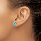 Swiss Blue Topaz Flower Stud Earrings in 14K Yellow Gold, 4mm - Sophia Jewelers