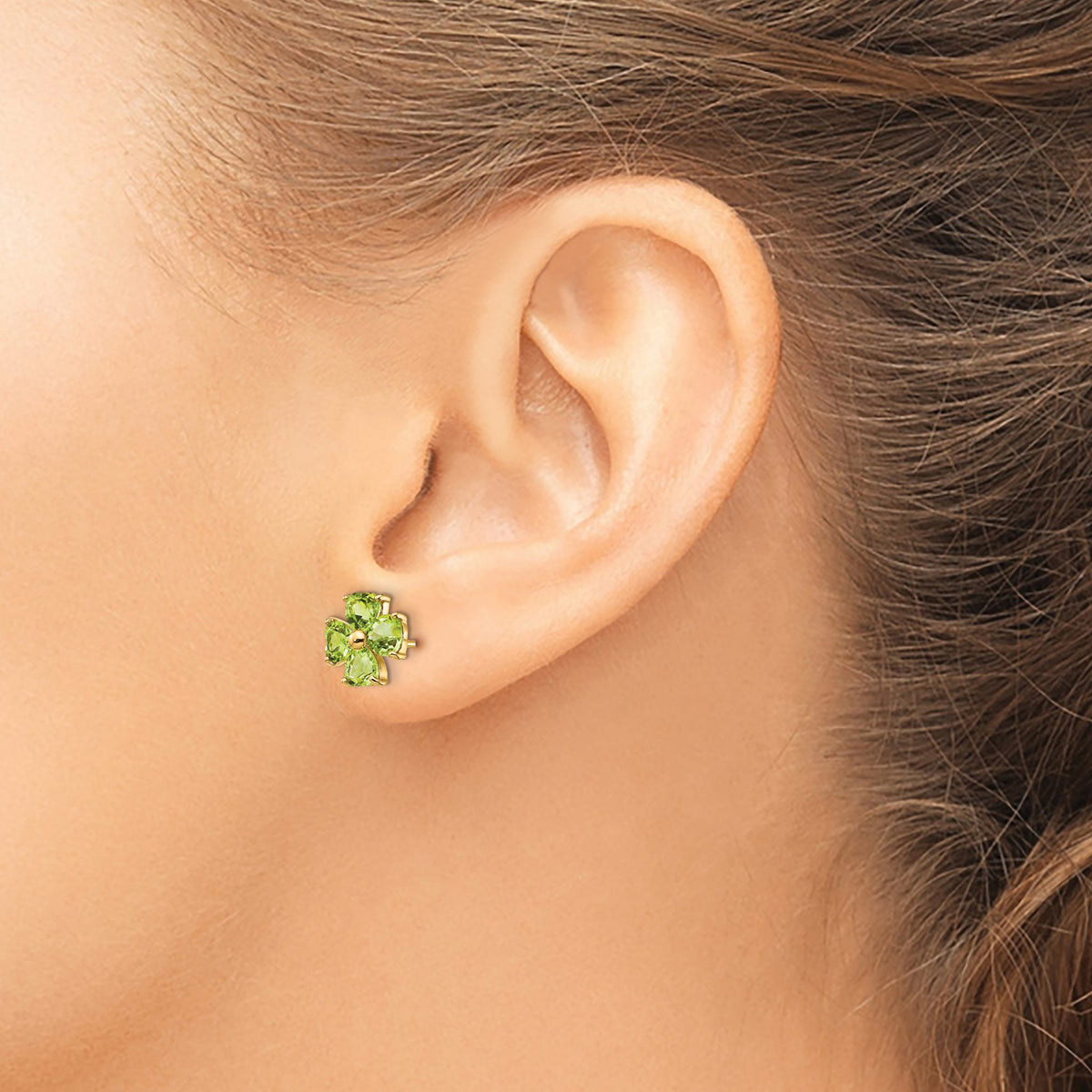 Heart-Shaped Peridot Flower Stud Earrings in 14K Yellow Gold, 4mm - Sophia Jewelers