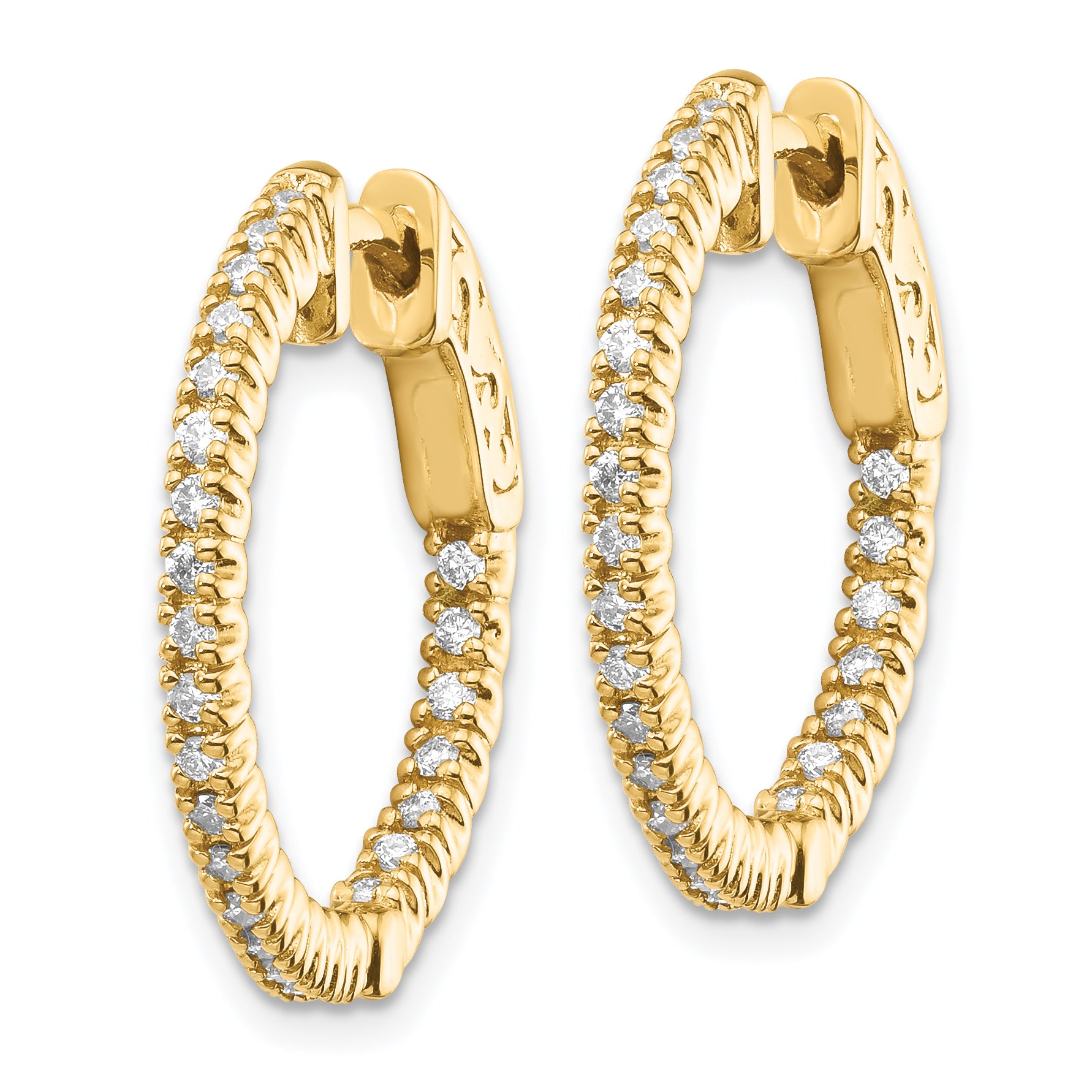 14k 3/8 carat Lab Grown Diamond VS/SI+ G+ Round In and Out Safety Clasp Hoop Earrings