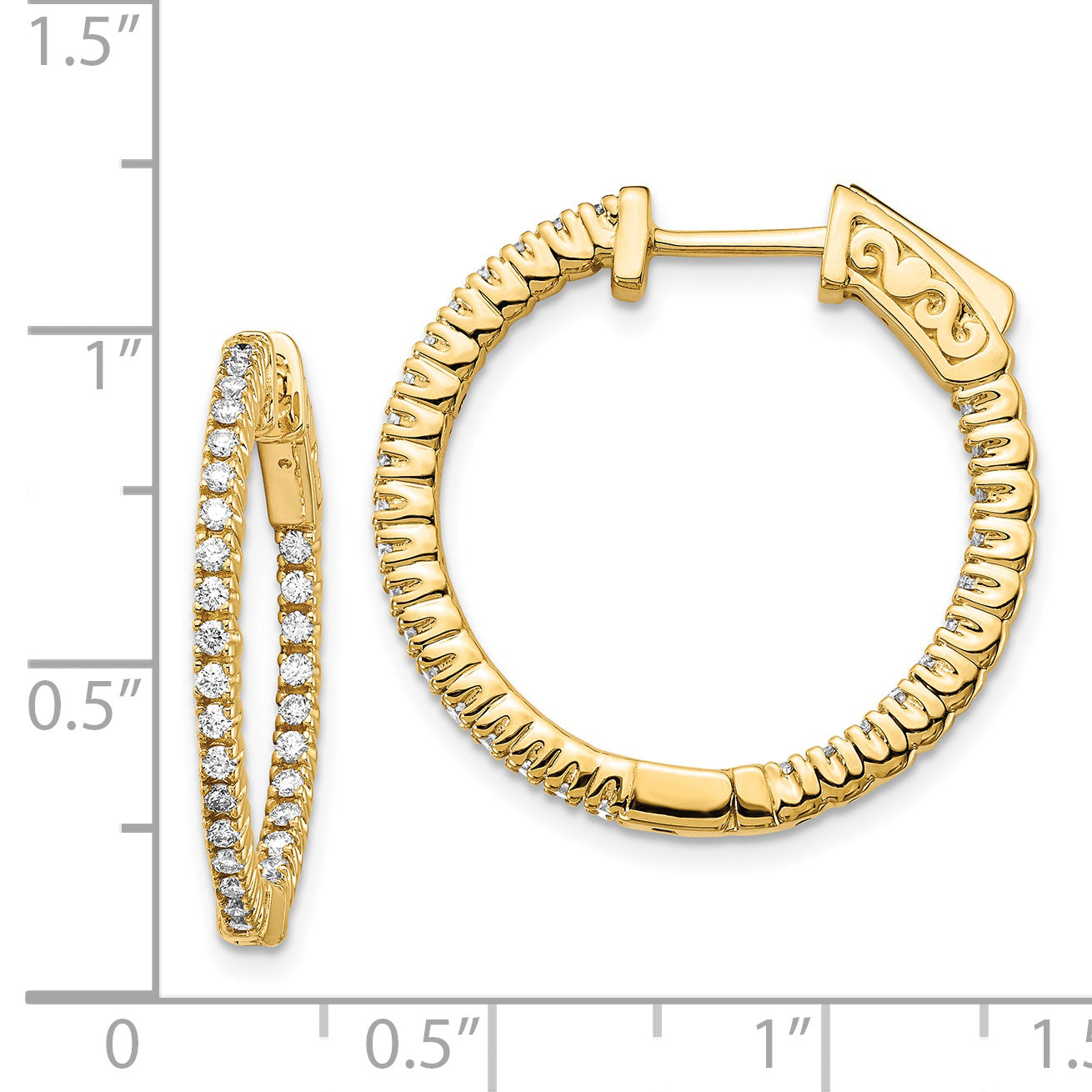 14k Diamond Round Hoop w/Safety Clasp Earrings