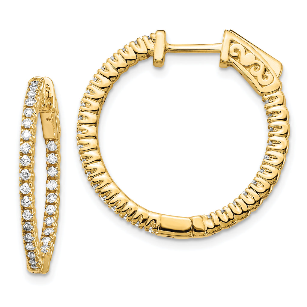 14k Diamond Round Hoop w/Safety Clasp Earrings