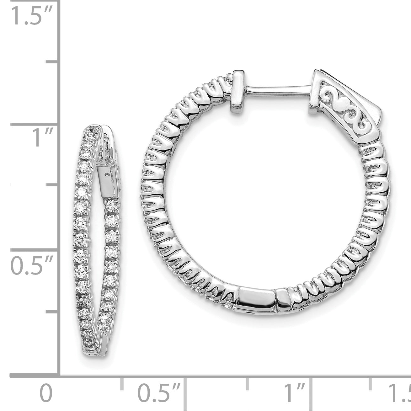 14k White Gold Diamond Round Hoop w/Safety Clasp Earrings Secondary image