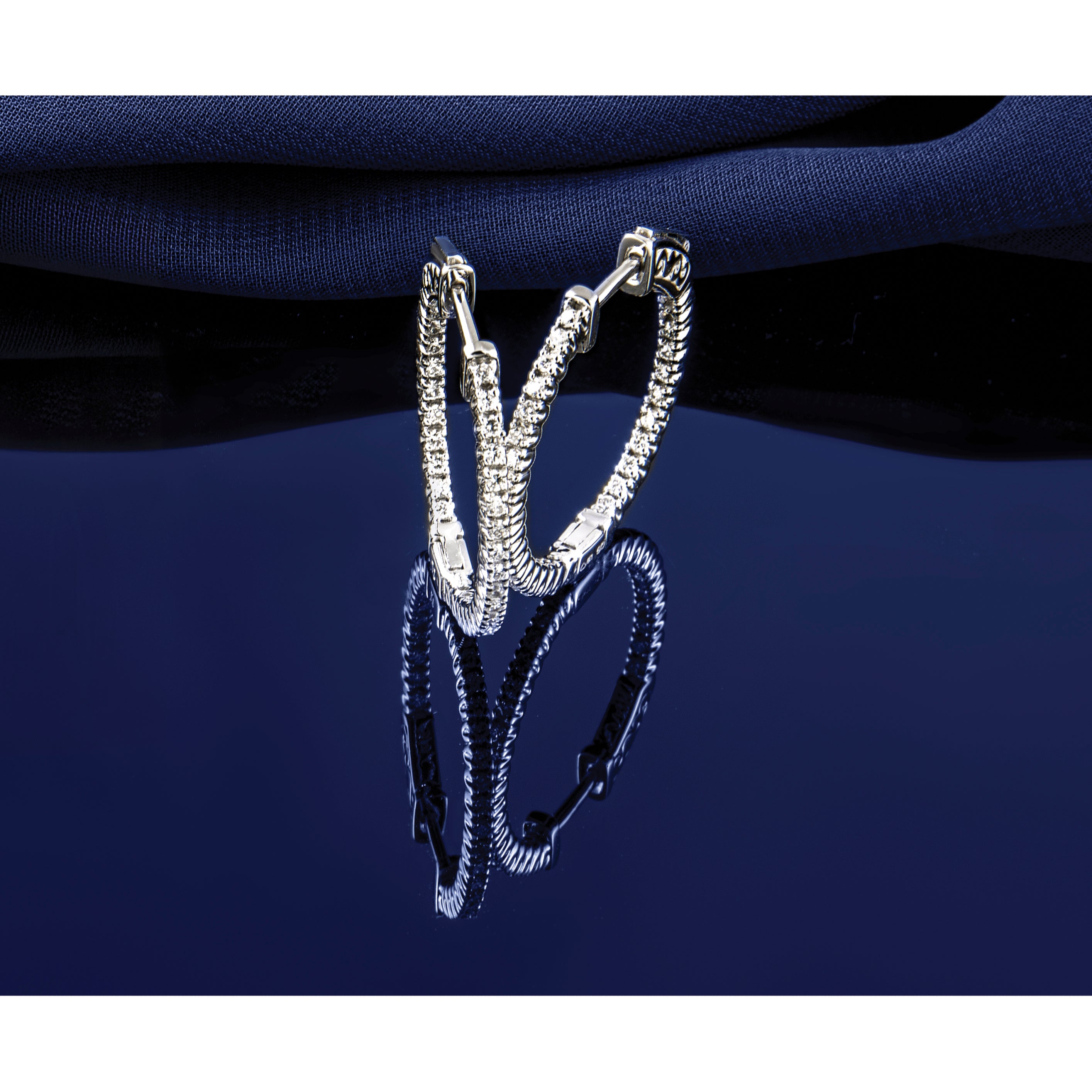 14k White Gold 5/8 carat Lab Grown Diamond VS/SI+ G+ Round In and Out Safety Clasp Hoop Earrings