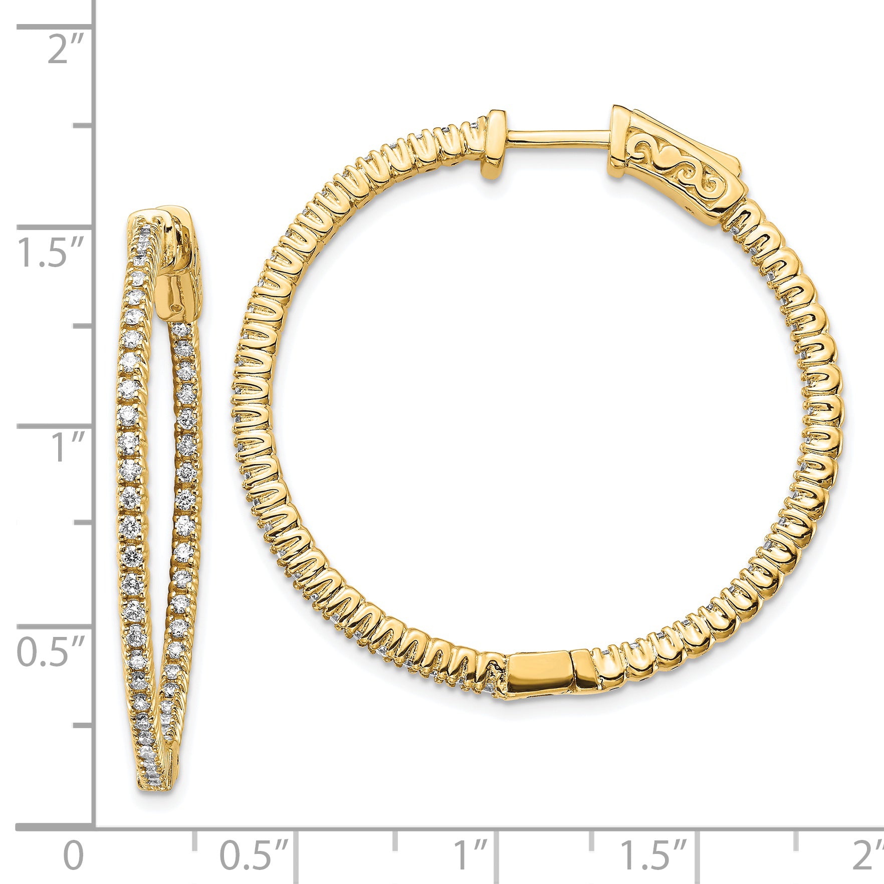 14k Diamond Round Hoop w/Safety Clasp Earrings Secondary image