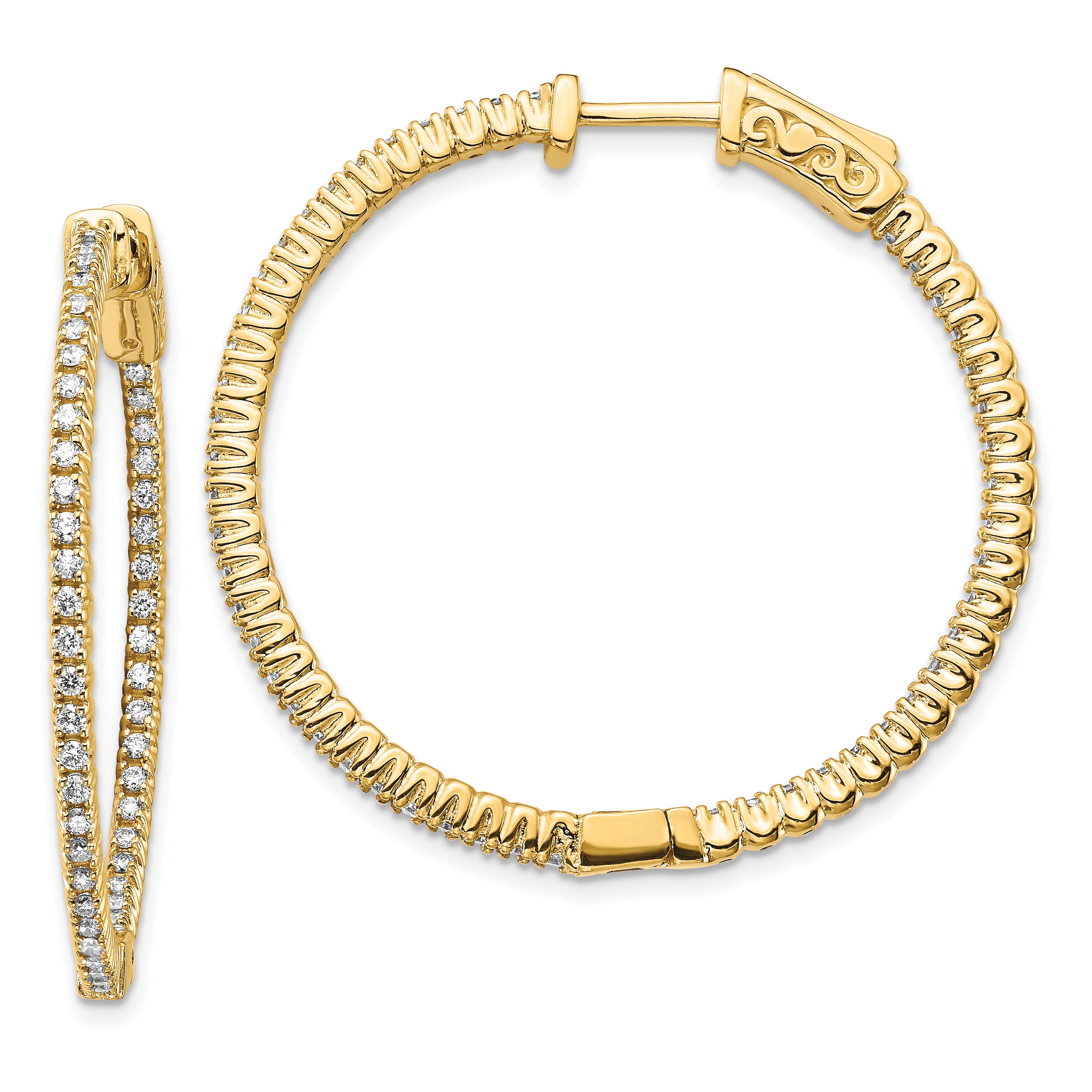 14k Diamond Round Hoop w/Safety Clasp Earrings Main image