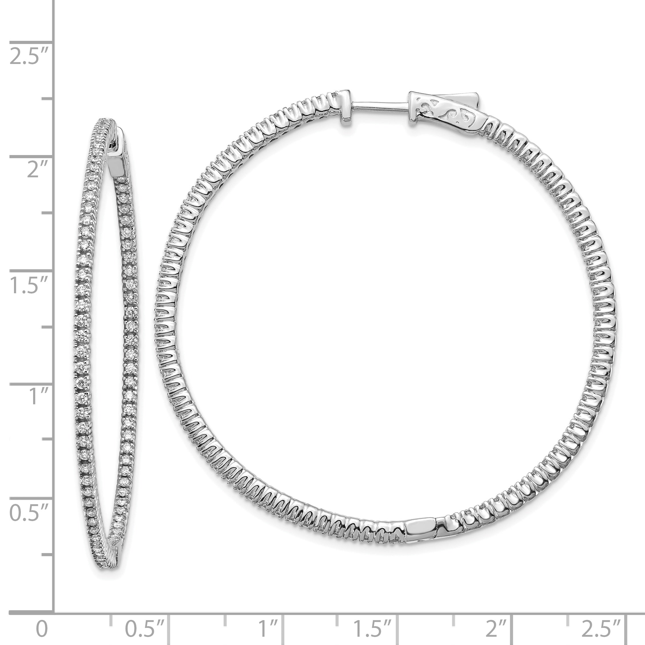 14k White Gold Diamond Round Hoop w/Safety Clasp Earrings Secondary image