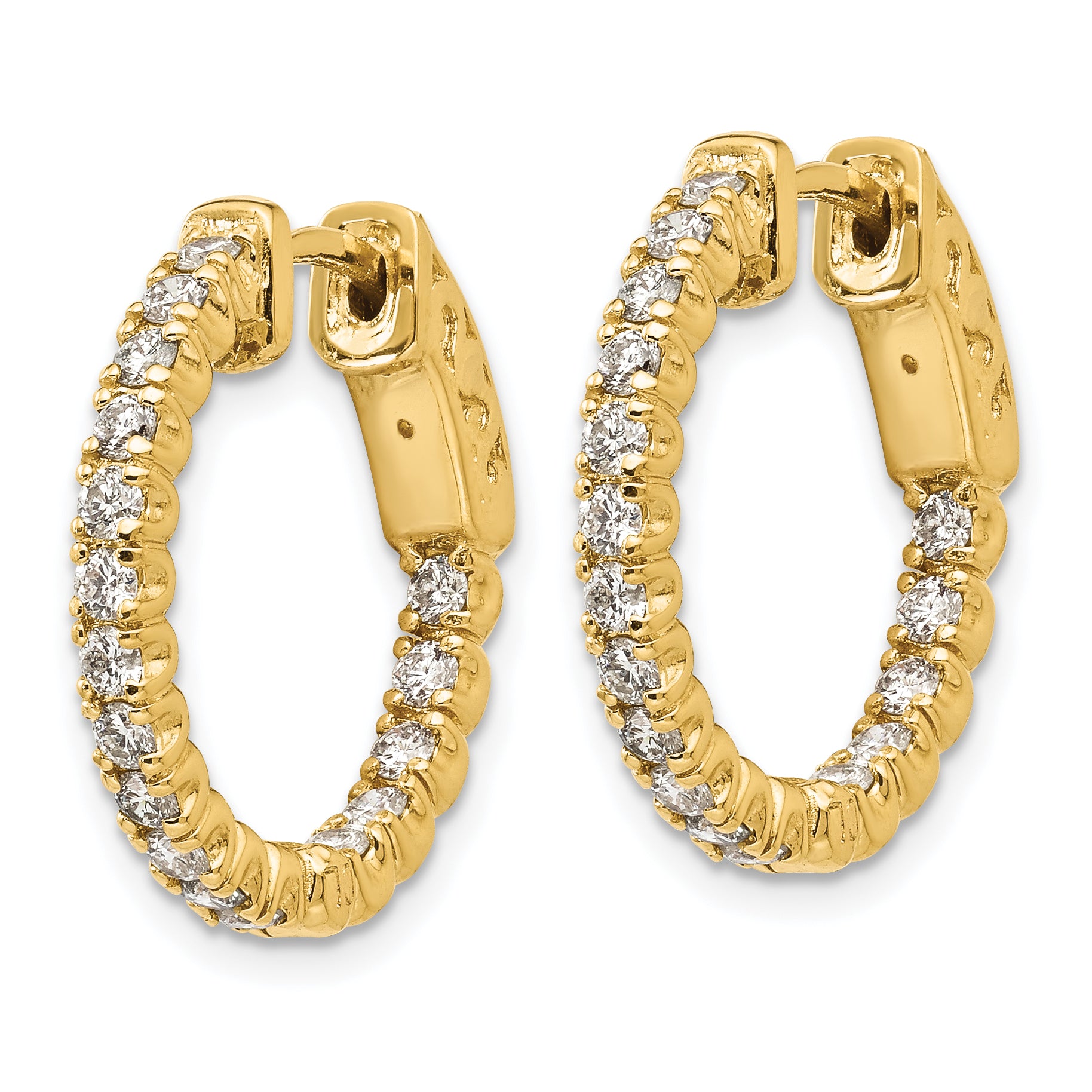 14k 1 carat Diamond Round In/Out Hoop w/Safety Clasp Earrings Secondary image