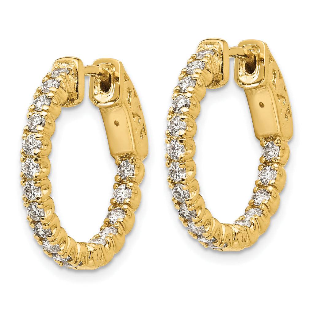 14k 1 carat Diamond Round In/Out Hoop w/Safety Clasp Earrings