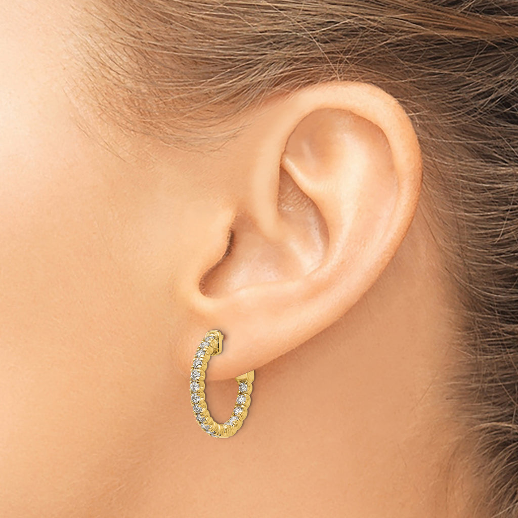 14k 1 carat Lab Grown Dia VS/SI+ G+ Round In and Out Safety Clasp Hoop Earrings