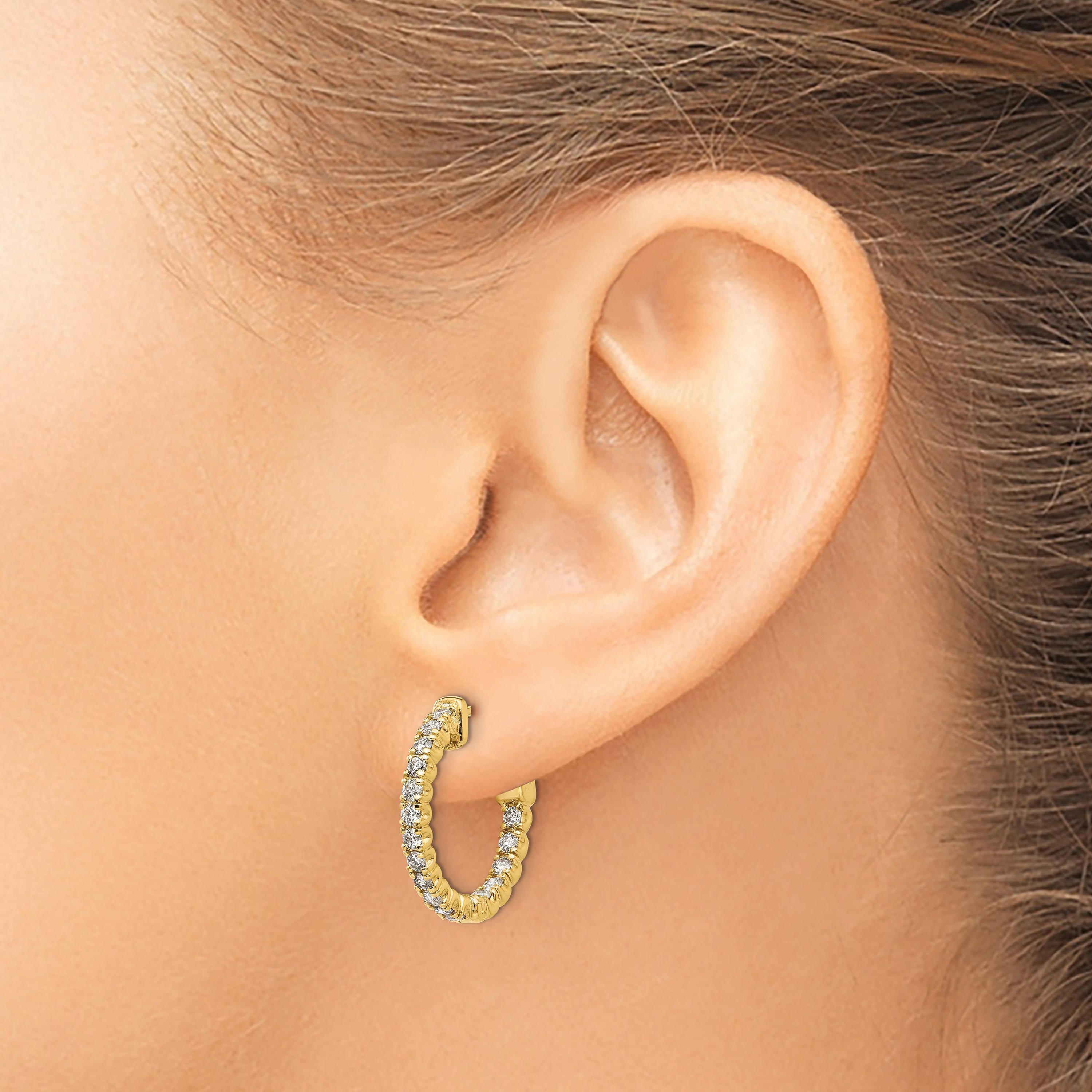 14k 1 carat Lab Grown Dia VS/SI+ G+ Round In and Out Safety Clasp Hoop Earrings