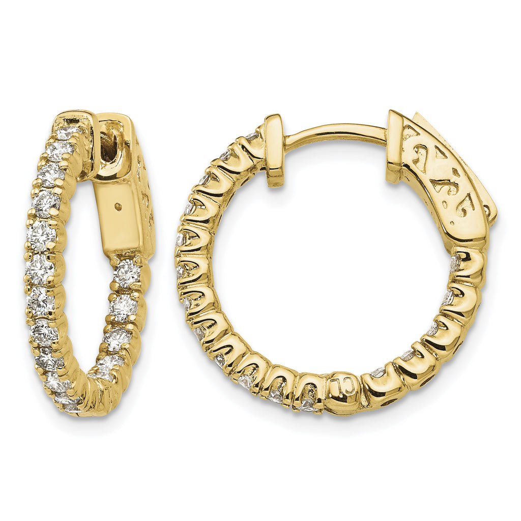 14K Yellow Gold 1 ct Lab-Grown Diamond Round Inside-Outside Hoop Earrings