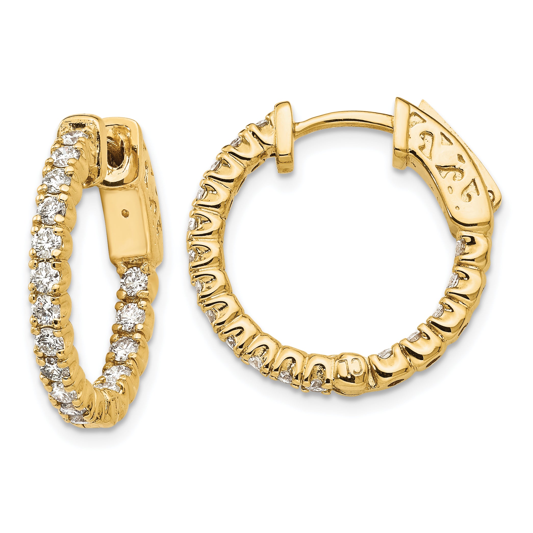 14k 1 carat Diamond Round In/Out Hoop w/Safety Clasp Earrings Main image