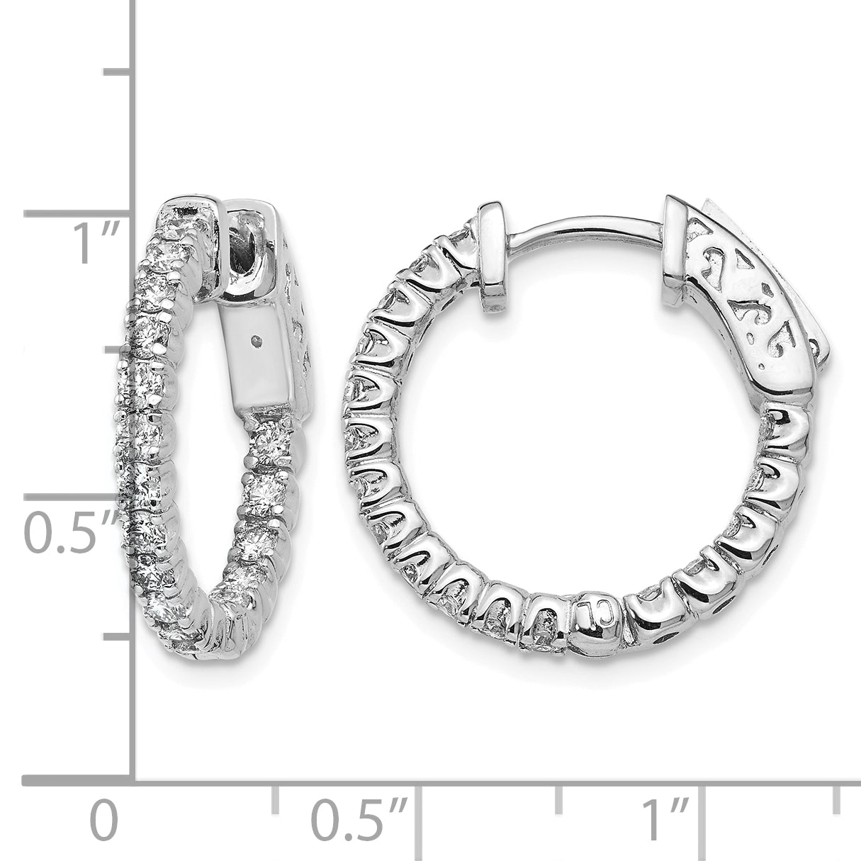 14K White Gold 1 ct Lab-Grown Diamond Round Inside-Outside Hoop Earrings