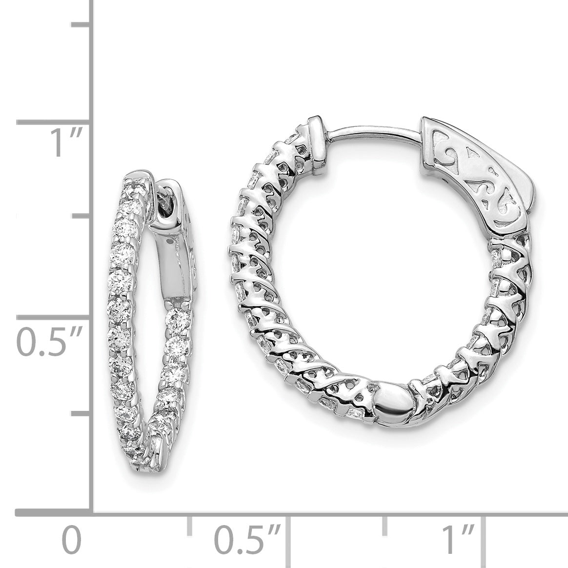 14k White Gold Diamond Round Hoop w/Safety Clasp Earrings Secondary image