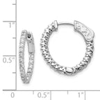 14k White Gold Diamond Round Hoop w/Safety Clasp Earrings