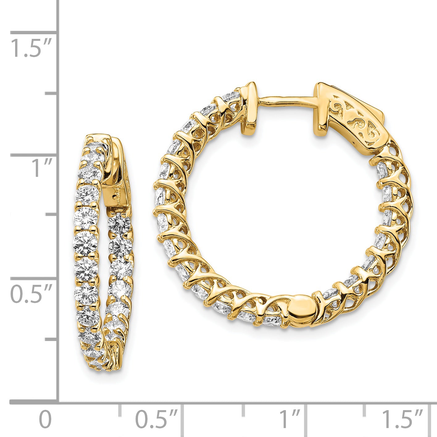 14k Diamond Round Hoop w/Safety Clasp Earrings Secondary image