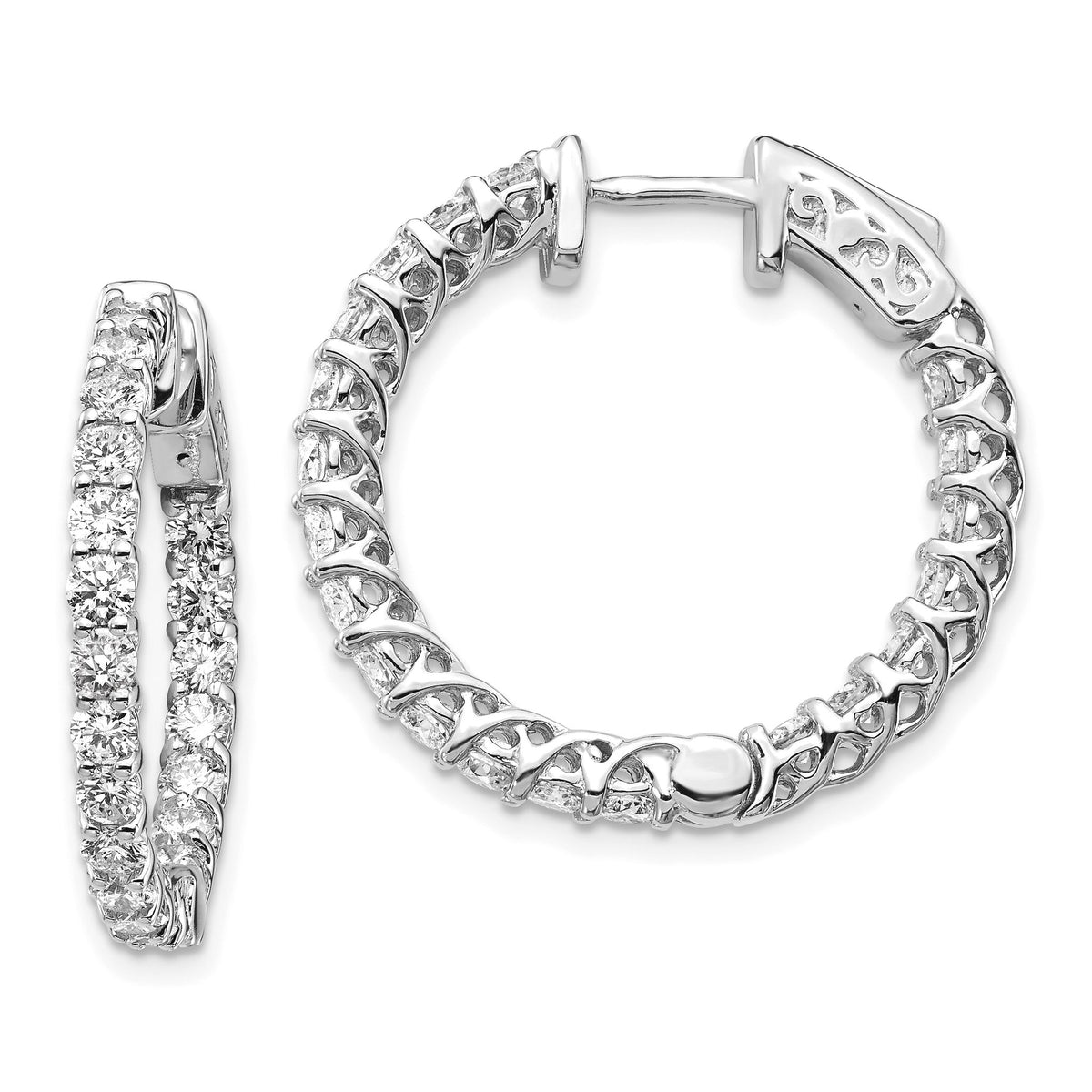 Round Diamond Safety Hoop Earrings in 14K White Gold, 19mm (2.3 ct. tw.) - Sophia Jewelers Main image