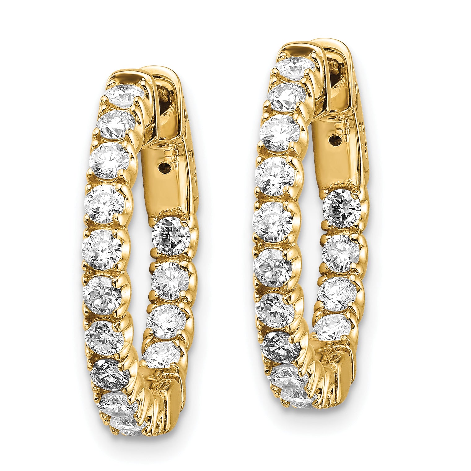 14K Yellow Gold 1 1/2 ct Lab-Grown Diamond Round Inside-Outside Hoop Earrings