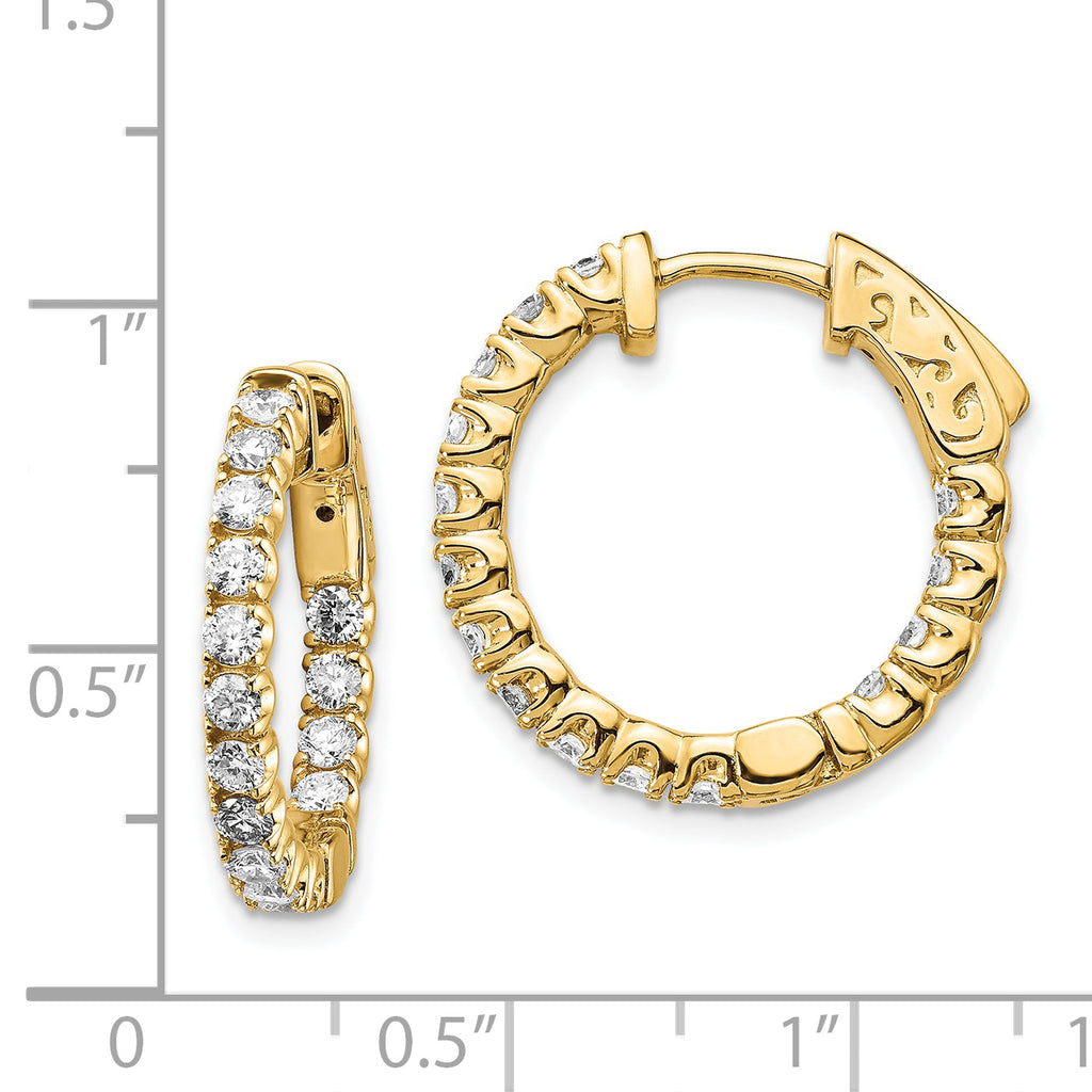 14k 1.5 carat Diamond Round In/Out Hoop w/Safety Clasp Earrings