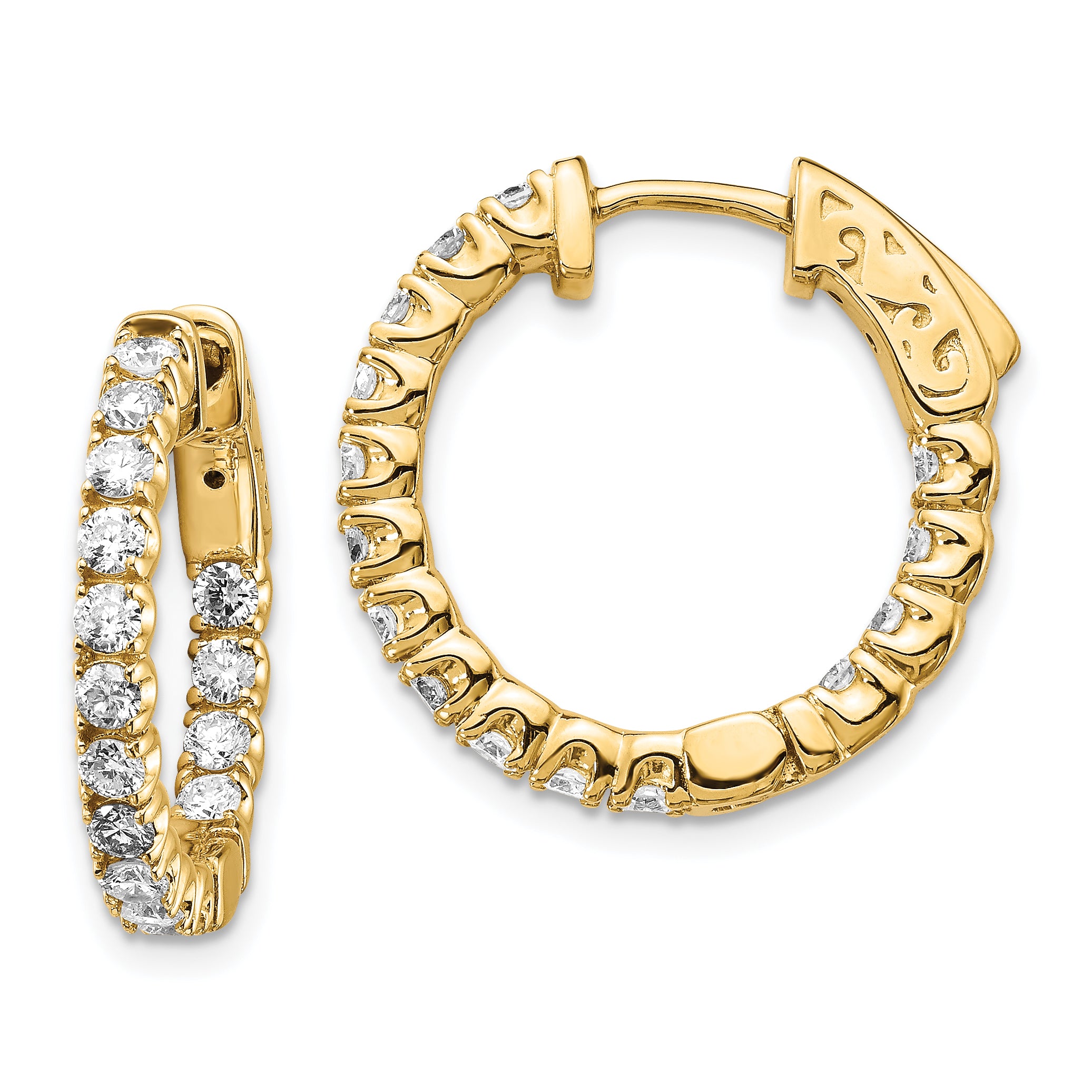 14k 1.5 carat Diamond Round In/Out Hoop w/Safety Clasp Earrings Main image