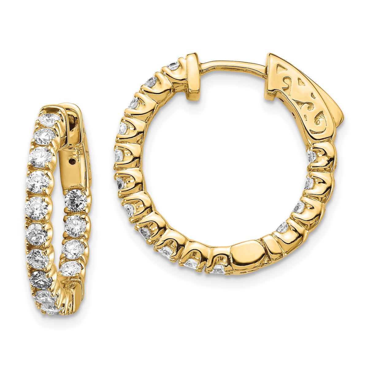 True Origin 14k 1 1/2 carat Lab Grown Diamond VS DEF Patented Safety Clasp In and Out Hoop Earrings