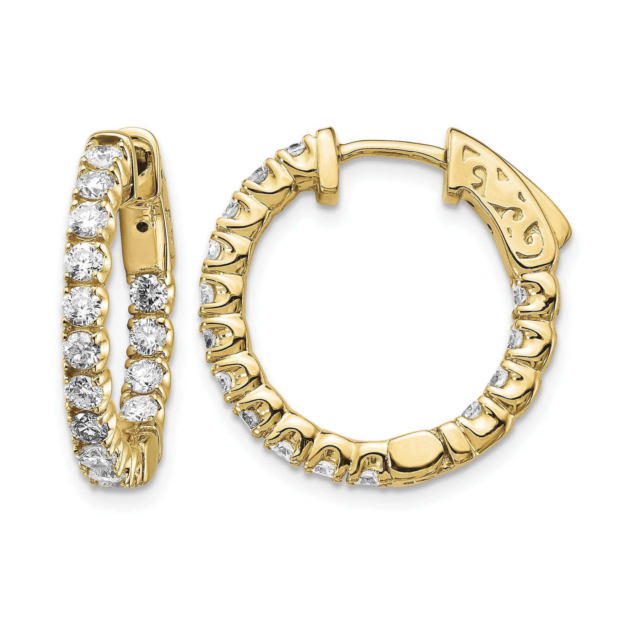 14K Yellow Gold 1 1/2 ct Lab-Grown Diamond Round Inside-Outside Hoop Earrings