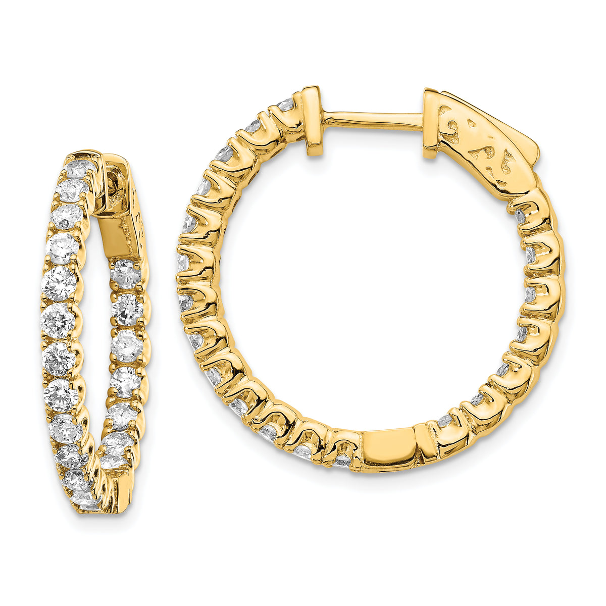 14k 2 carat Lab Grown Diamond VS+ F+ Round Complete In and Out Safety Clasp Hoop Earrings