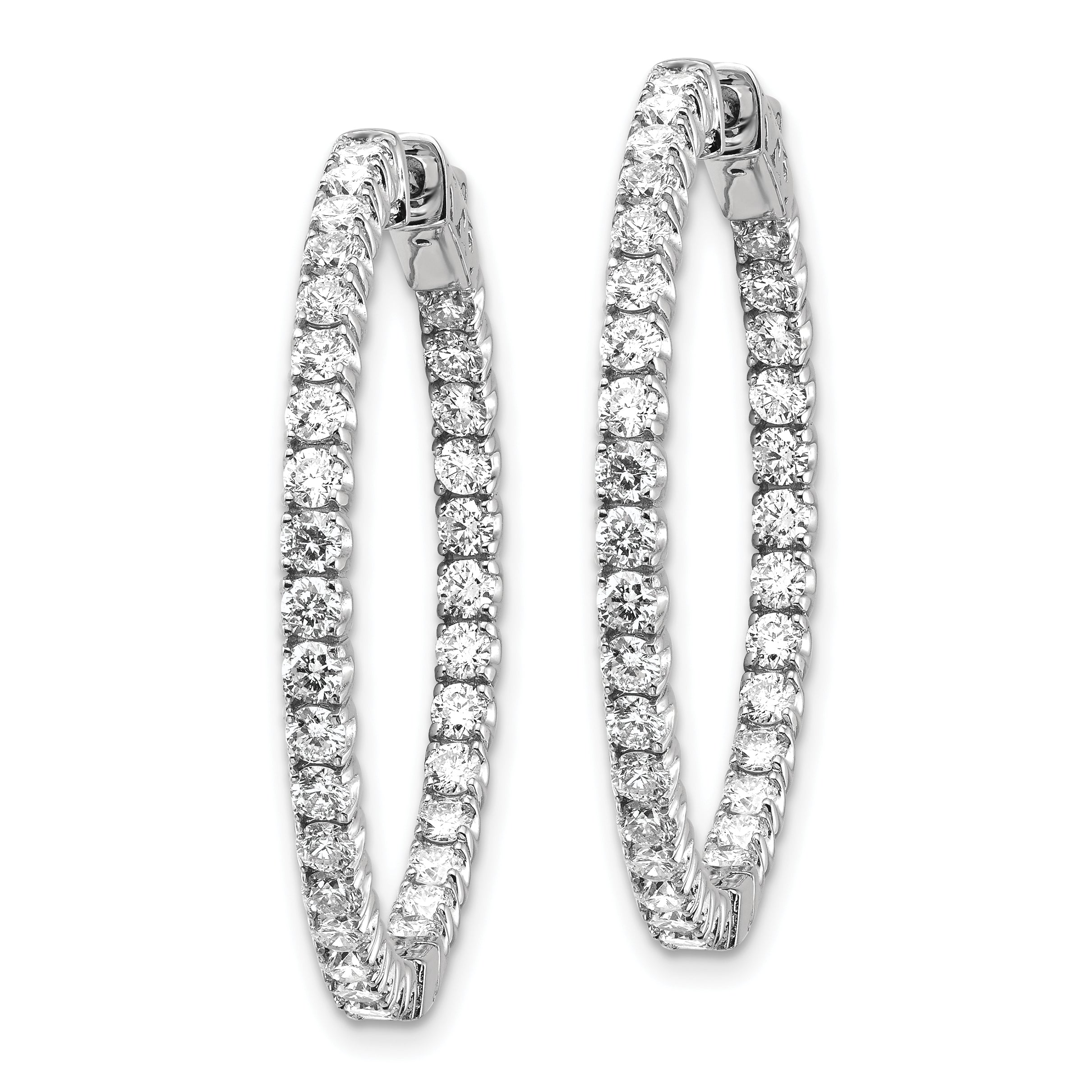 14k White Gold 3 1/3 carat Lab Grown Dia VS/SI+ G+ Round In and Out Safety Clasp Hoop Earrings
