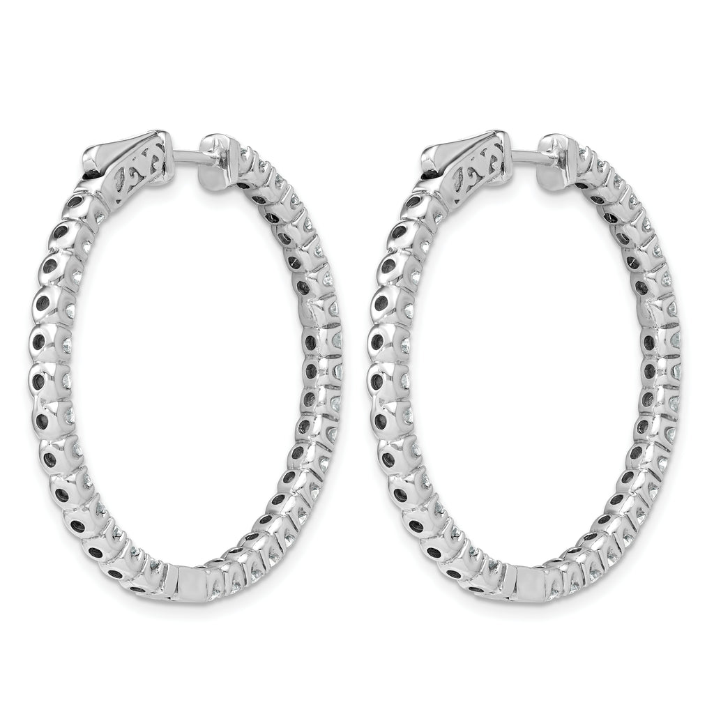 14k White Gold 3 1/3 carat Lab Grown Dia VS/SI+ G+ Round In and Out Safety Clasp Hoop Earrings
