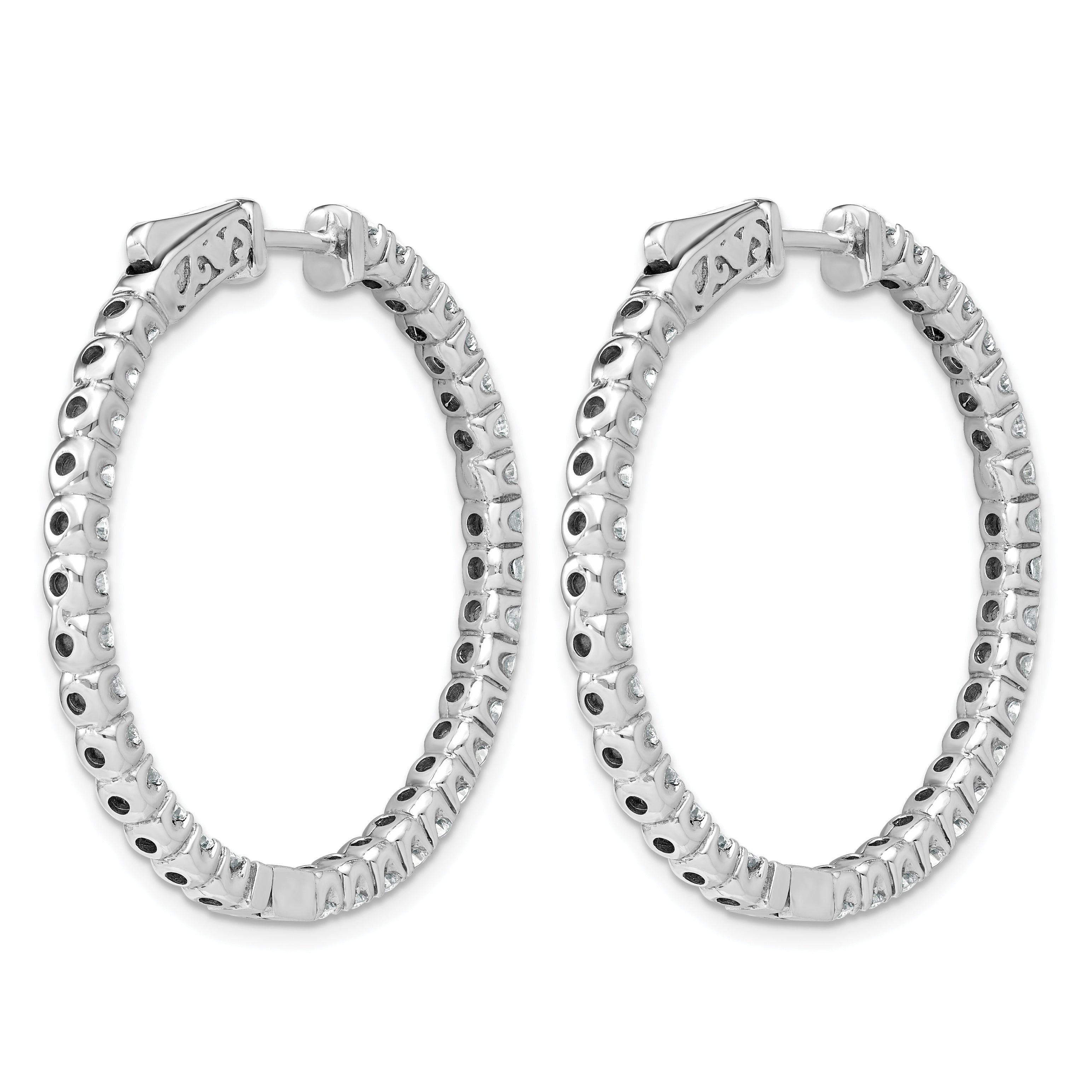 14k White Gold 3 1/3 carat Lab Grown Dia VS/SI+ G+ Round In and Out Safety Clasp Hoop Earrings