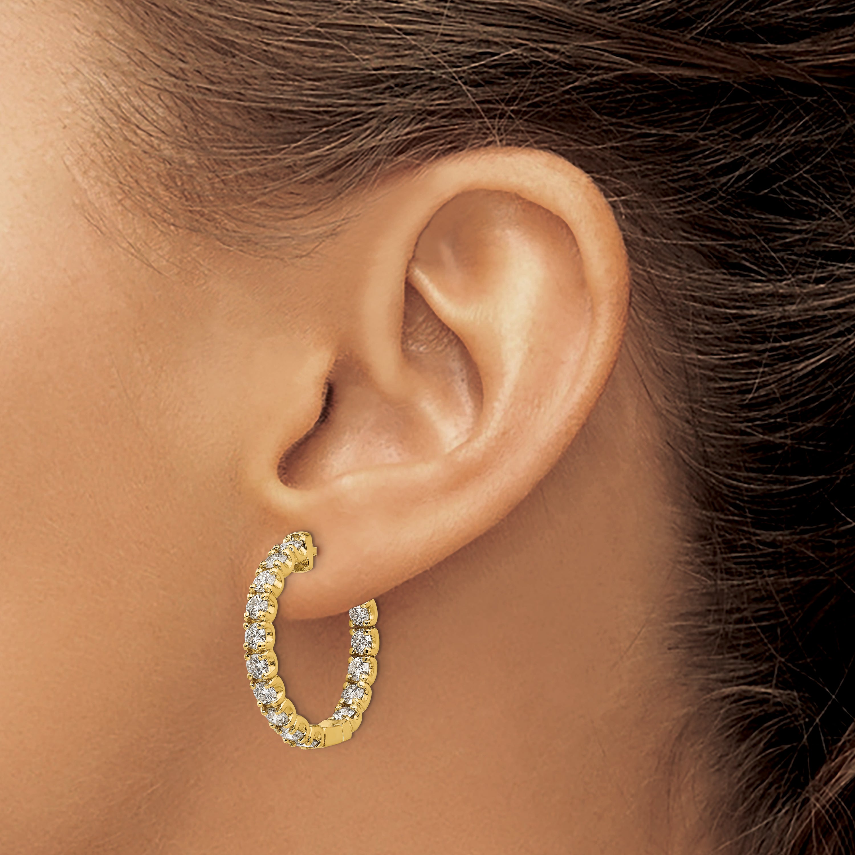 14K Yellow Gold 2 3/4 ct Lab-Grown Diamond Round Inside-Outside Hoop Earrings