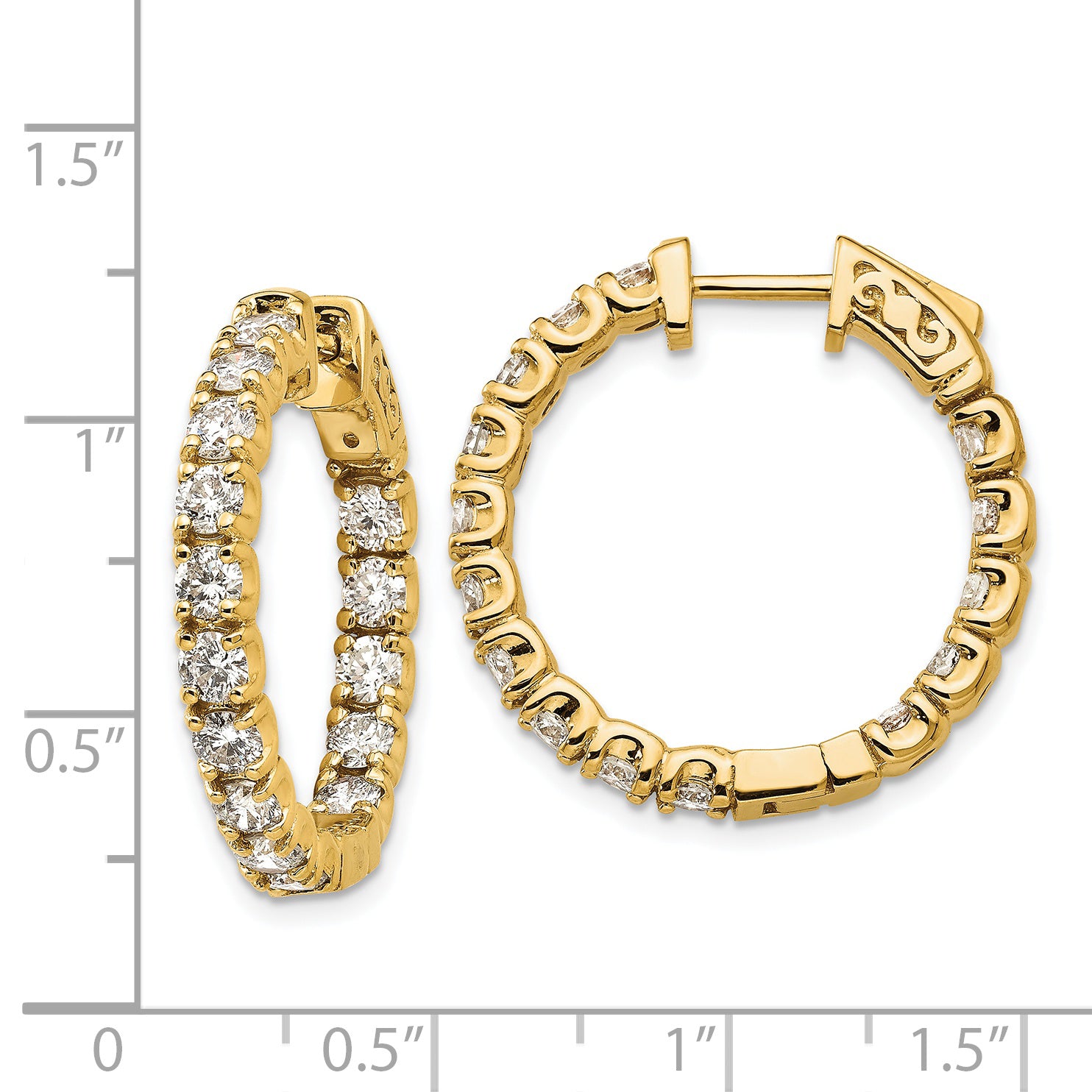 14k 2.75 carat Diamond Round In/Out Hoop w/Safety Clasp Earrings