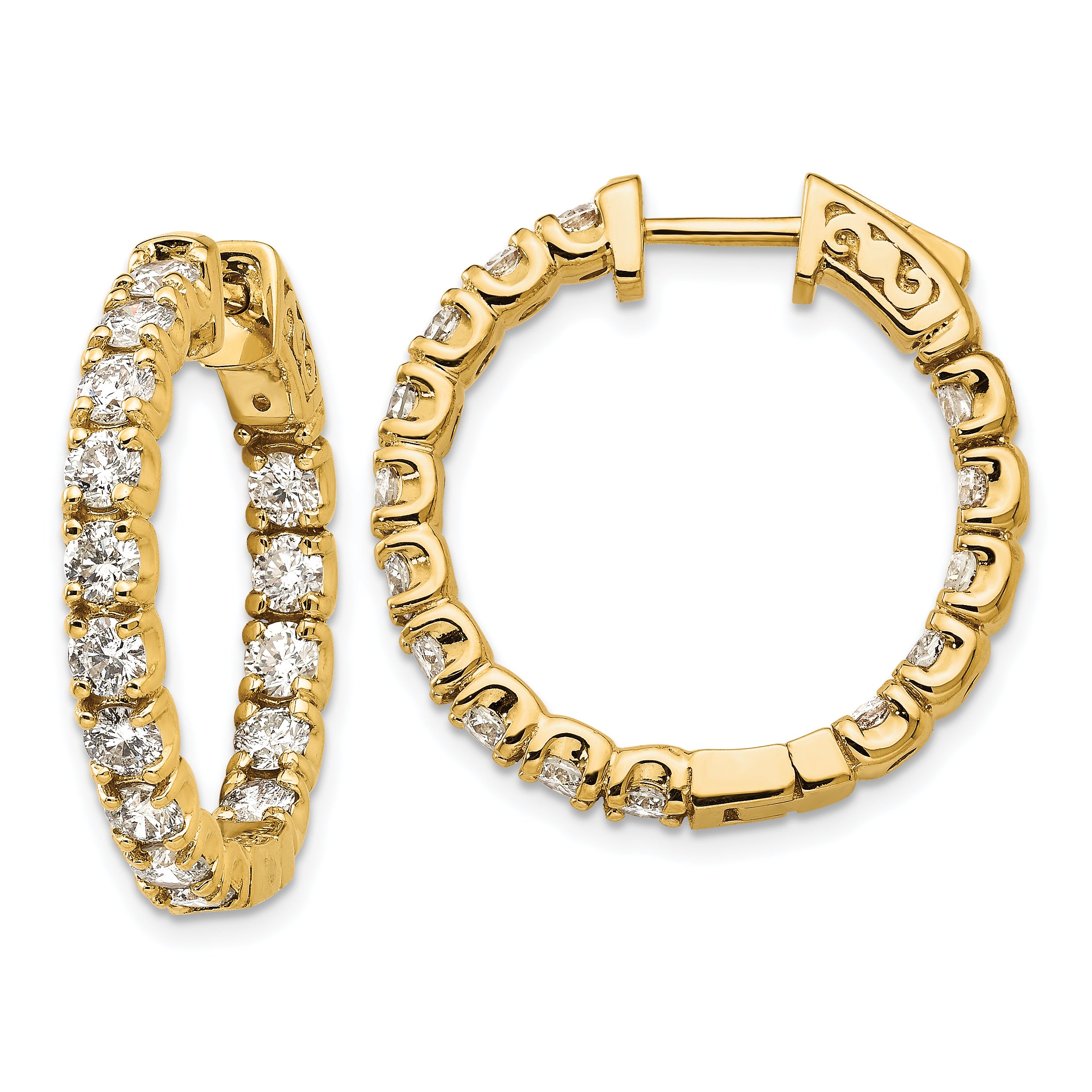 14k 2.75 carat Diamond Round In/Out Hoop w/Safety Clasp Earrings