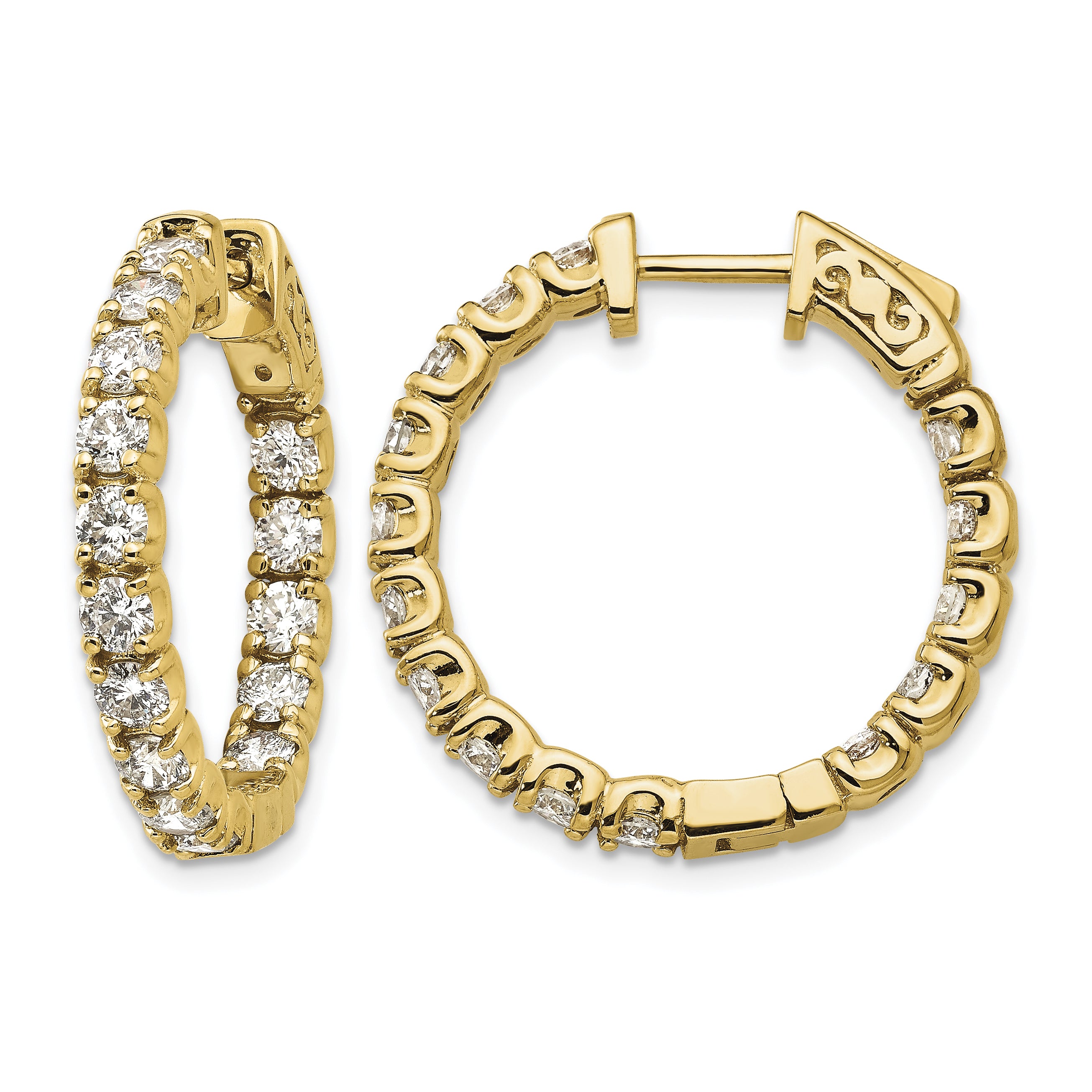 14K Yellow Gold 2 3/4 ct Lab-Grown Diamond Round Inside-Outside Hoop Earrings