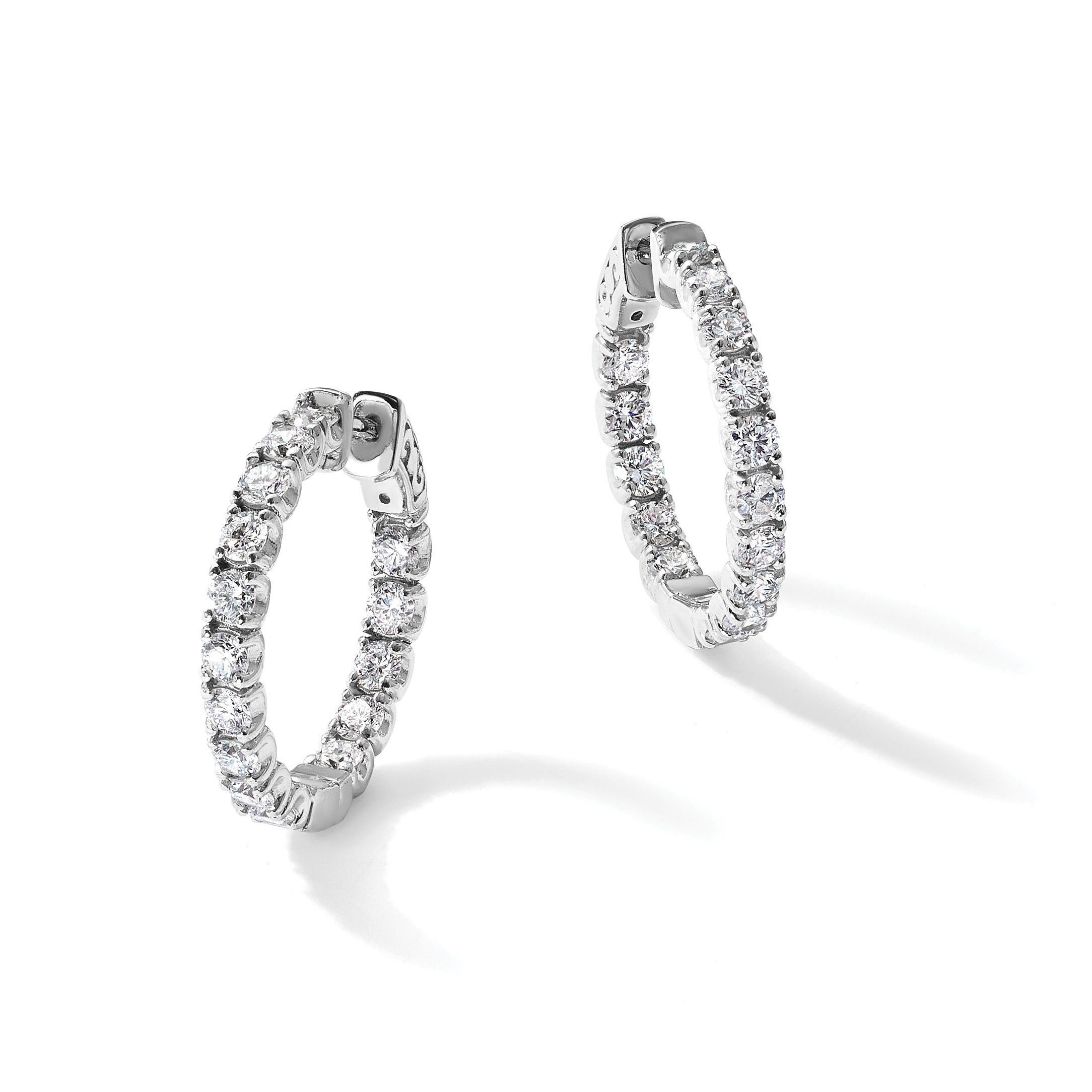 14K White Gold 2 3/4 ct Lab-Grown Diamond Round Inside-Outside Hoop Earrings