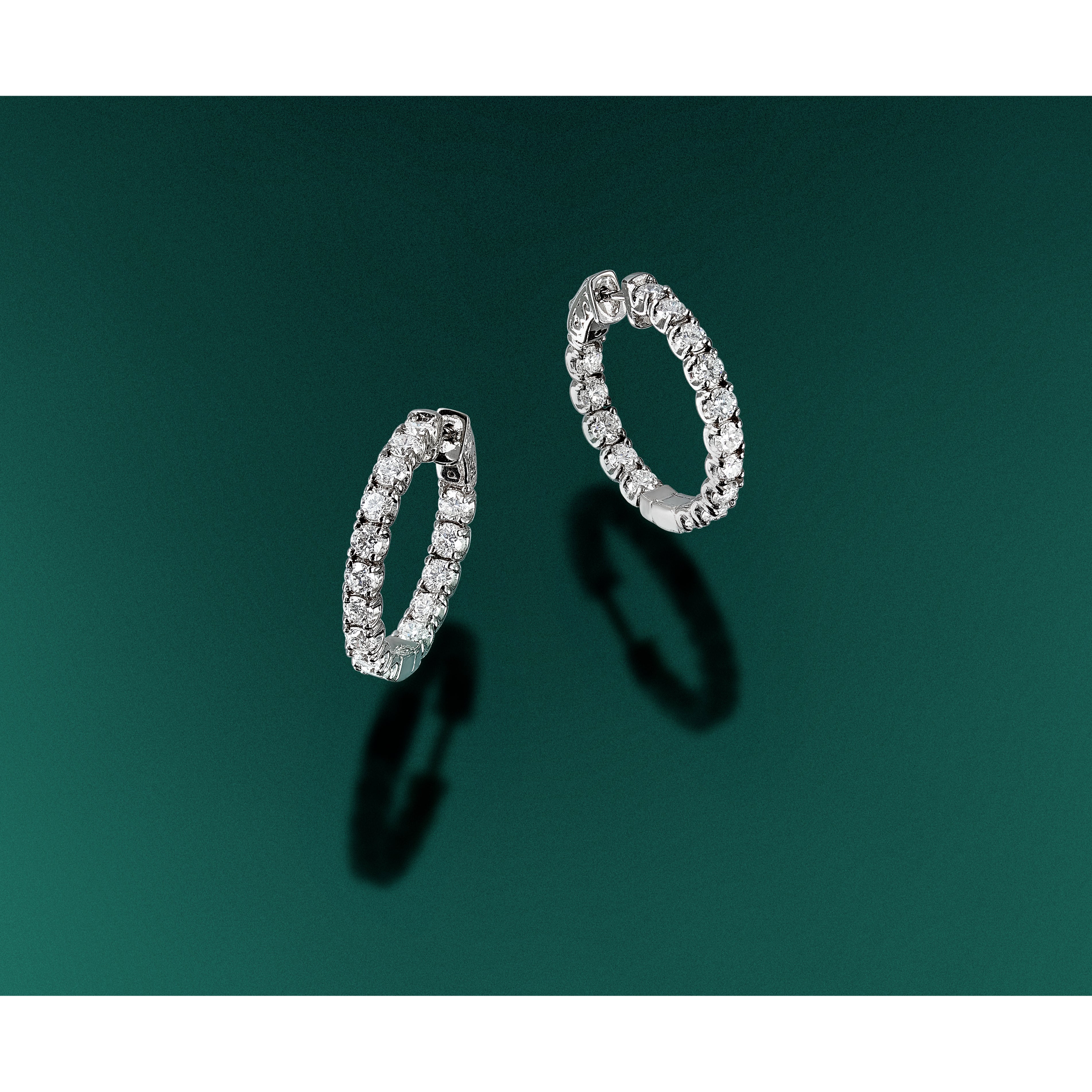 14k White Gold 2.75 carat AA Diamond Round In/Out Hoop w/Safety Clasp Earrings