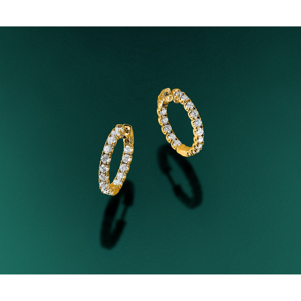 14k 2.75 carat Diamond Round In/Out Hoop w/Safety Clasp Earrings