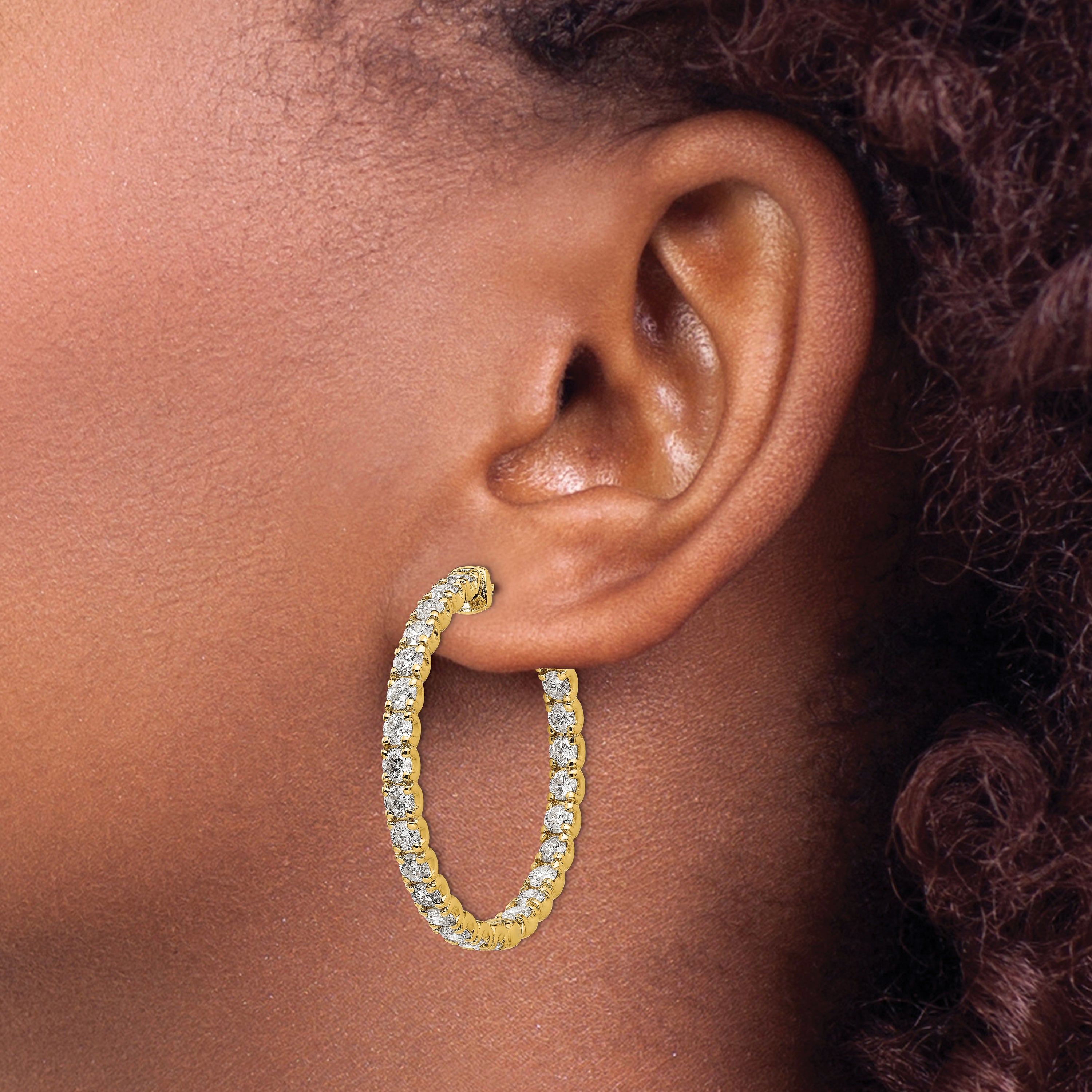 14k 4 7/8 carat Lab Grown Dia VS/SI+ G+ Round In and Out Safety Clasp Hoop Earrings